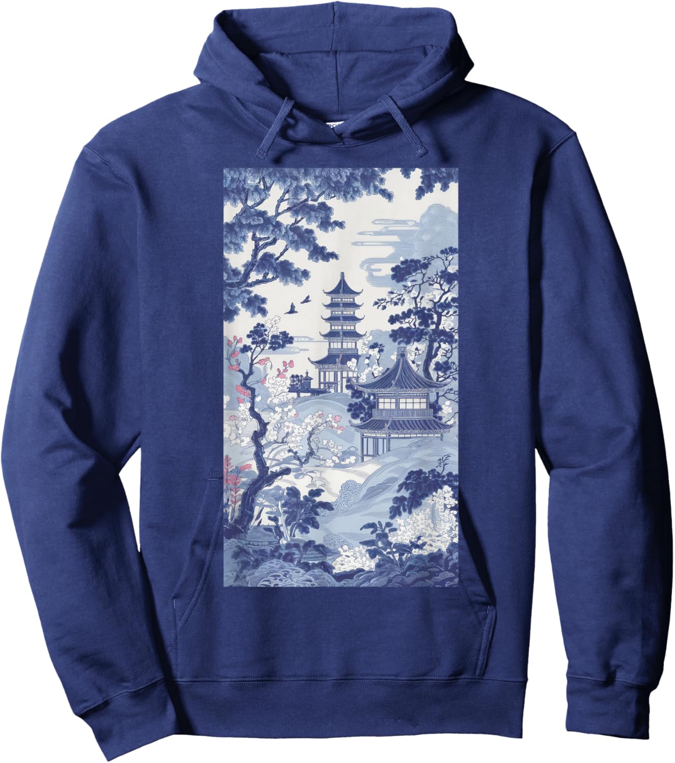 Blue Willow Asian Pattern Chinoiserie Hoodie - Hoodie | Navy