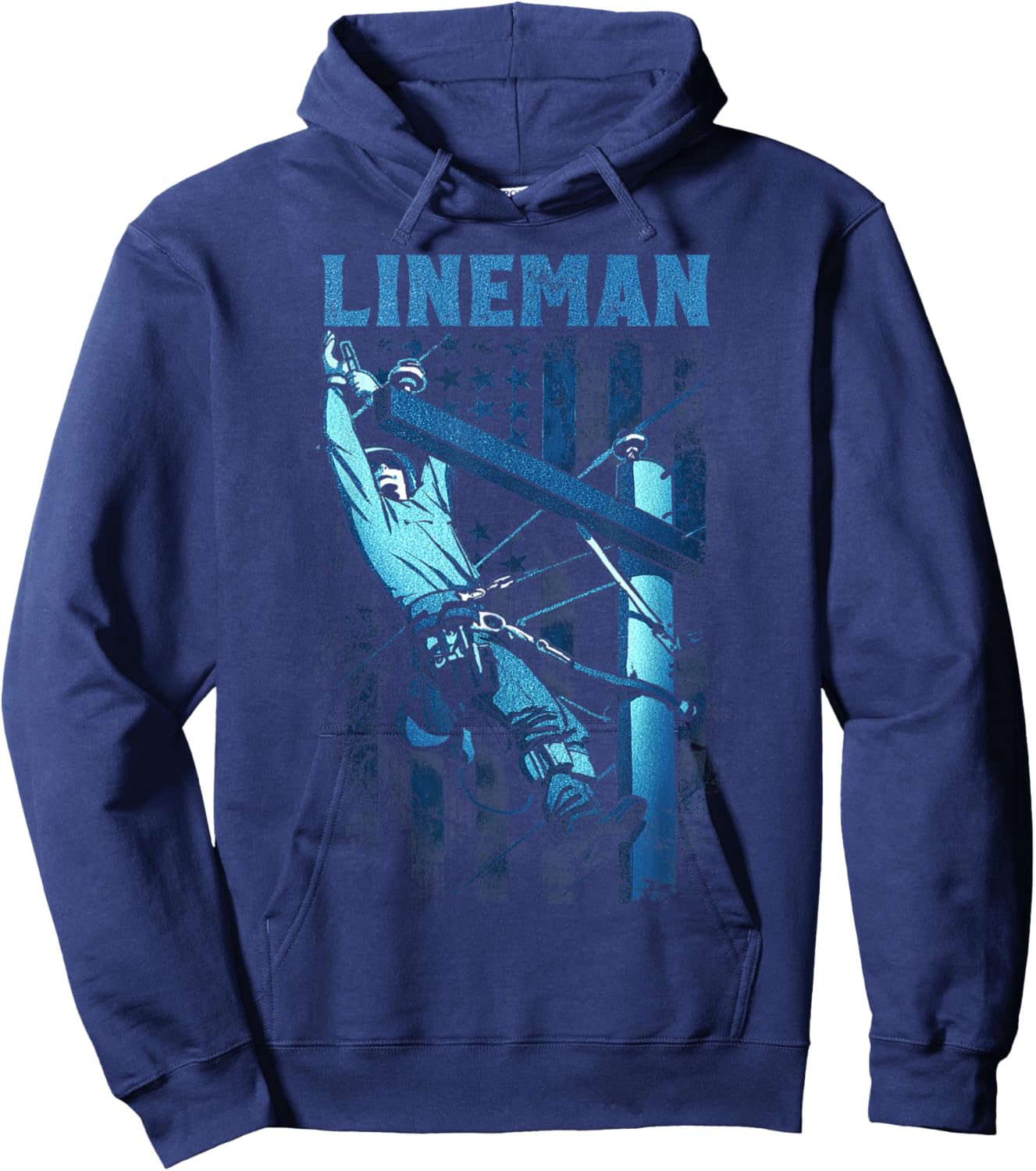 Lineman American Flag Electric Cable Lineman Hoodie - Hoodie | Navy