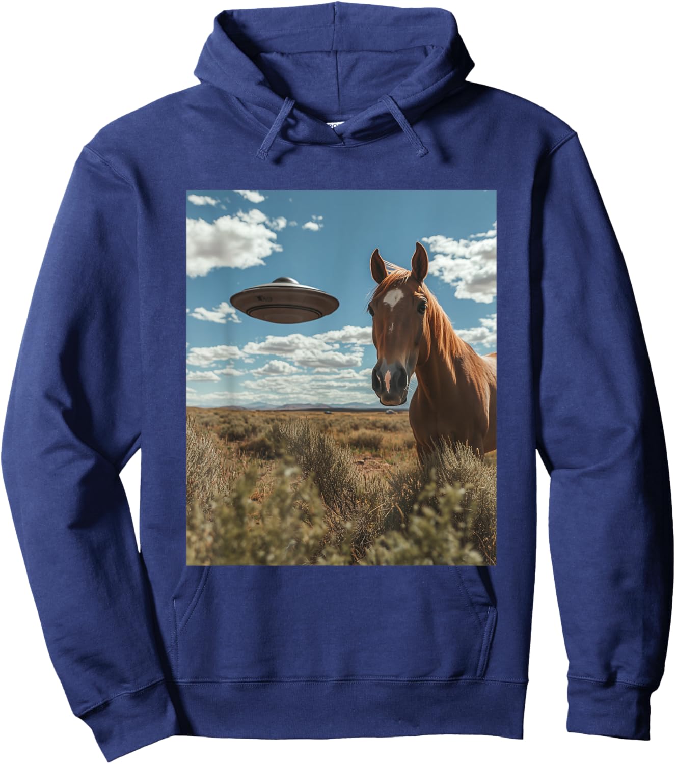 Horse Selfie with UFOs Aliens Funny Graphic Hoodie - Hoodie | Navy