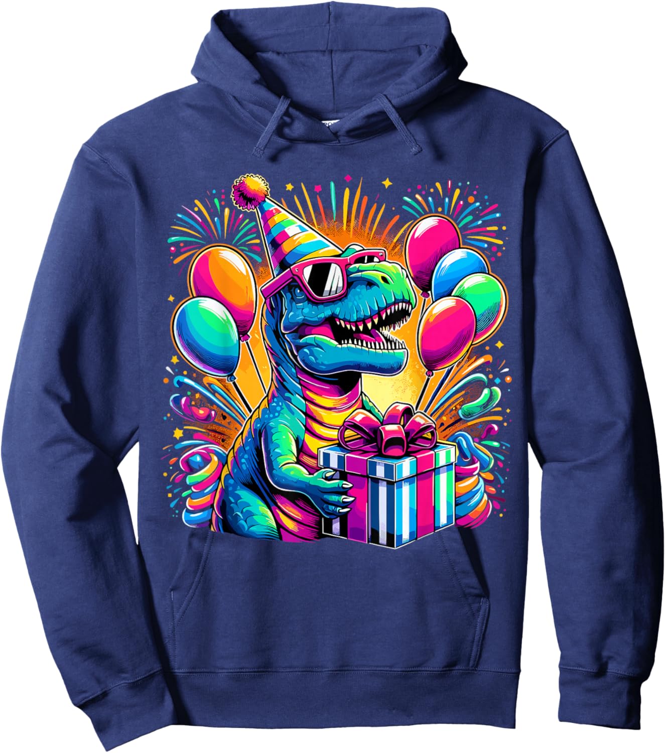 Dinosaur Birthday Party T-Rex Retro Dinosaur Hoodie - Hoodie | Navy