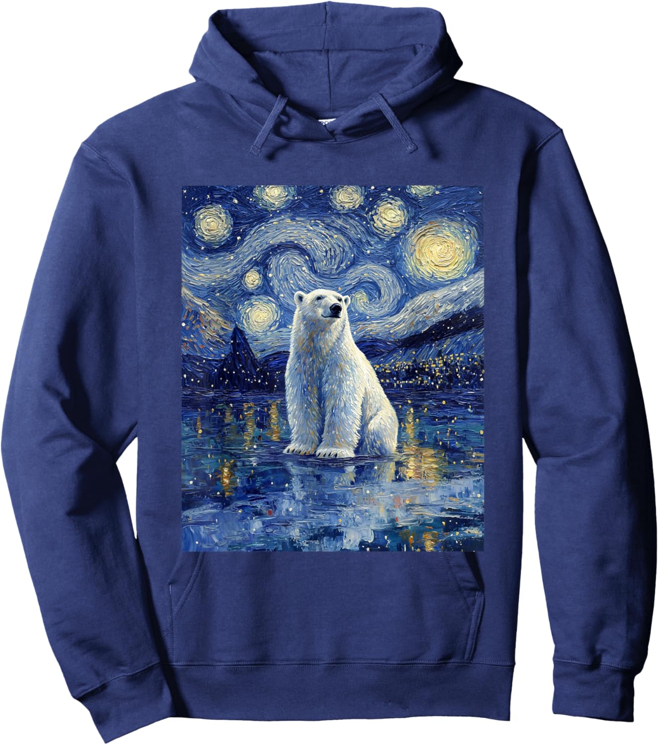Cute Polar Bear - Van Gogh Style - Starry Night Hoodie - Hoodie | Navy