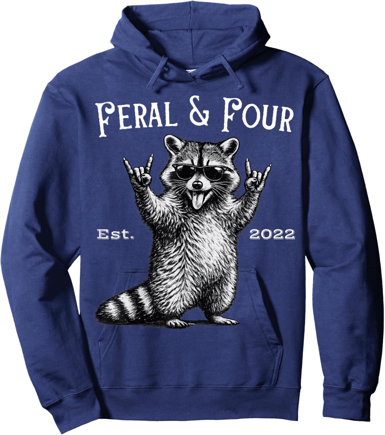 Feral and Four Funny Raccoon 4th Birthday Hoodie - Hoodie | Navy