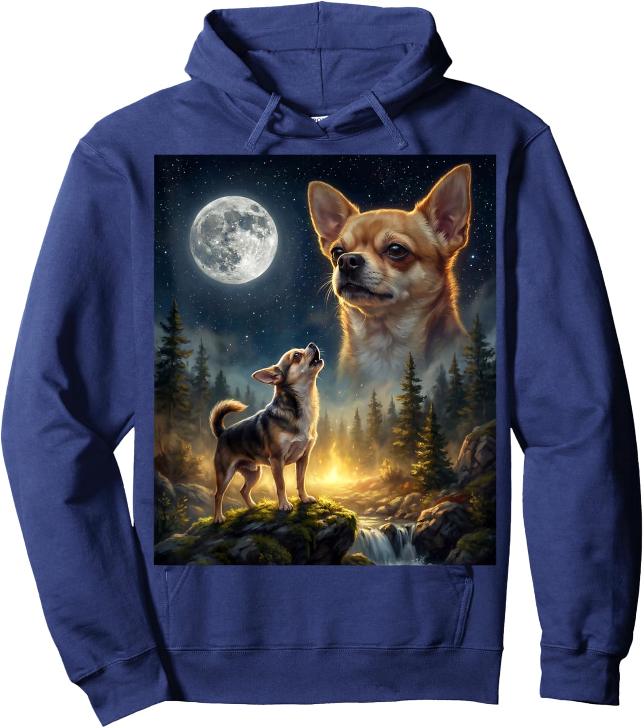 Chihuahua Howling to The Moon Funny Dog Meme Hoodie - Hoodie | Navy