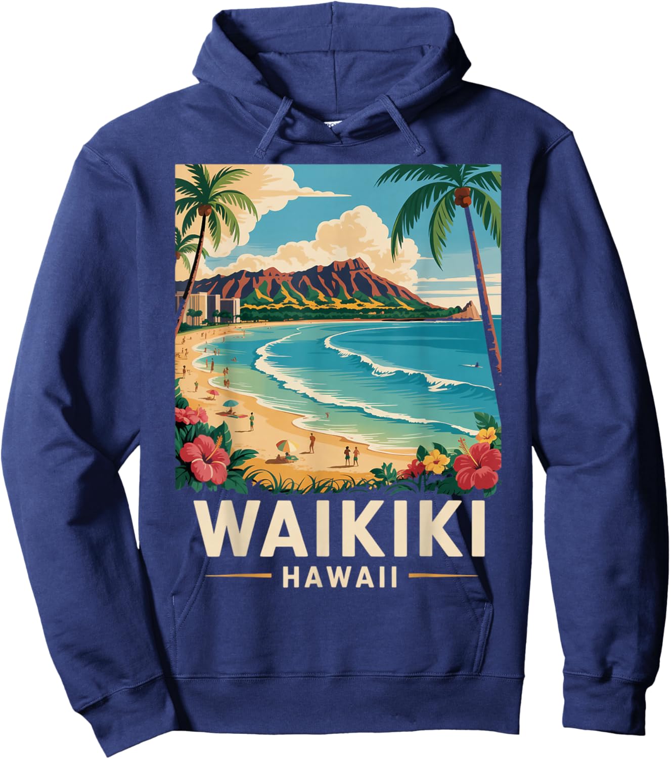 Tropical Waikiki Honolulu Hawaii Island Waikiki Hoodie - Hoodie | Navy