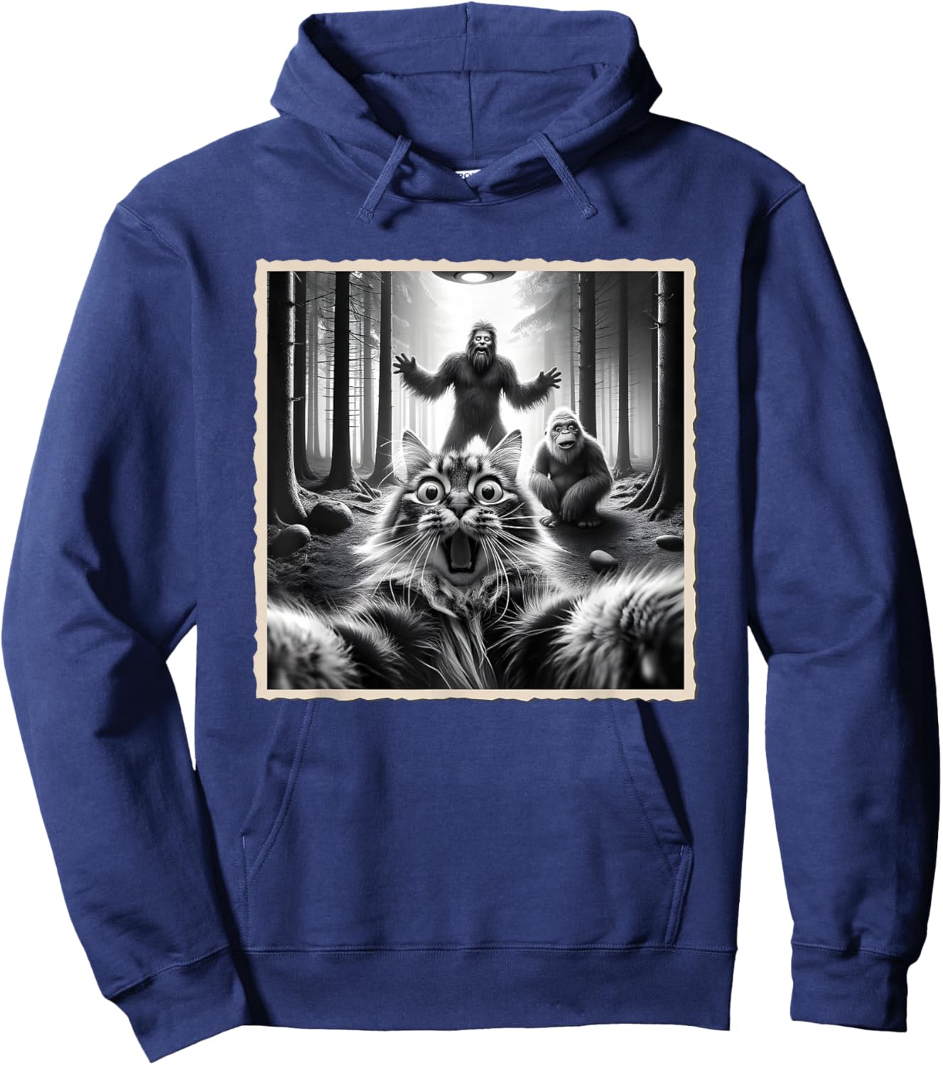 Cat Selfie With Bigfoot; Funny Sasquatch & Cat Hoodie - Hoodie | Navy