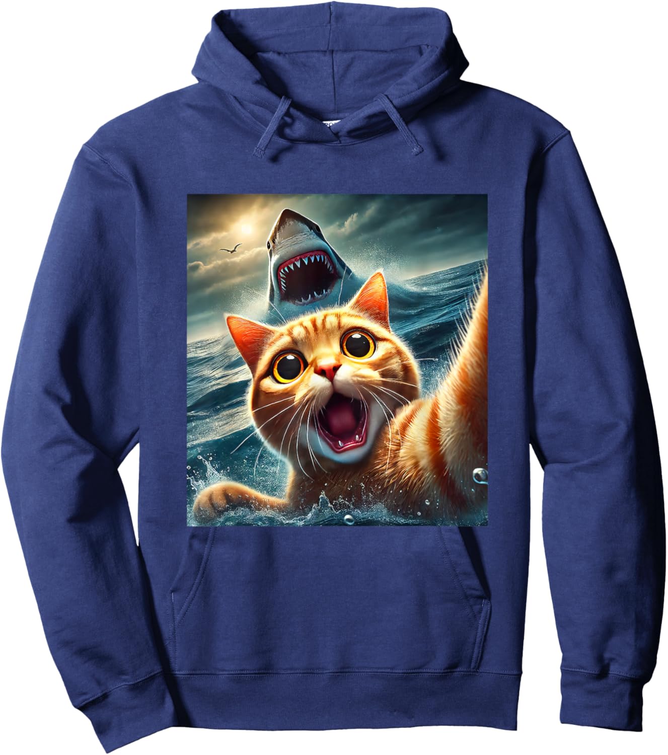 Cat Selfie With Shark Funny Hoodie - Hoodie | Navy