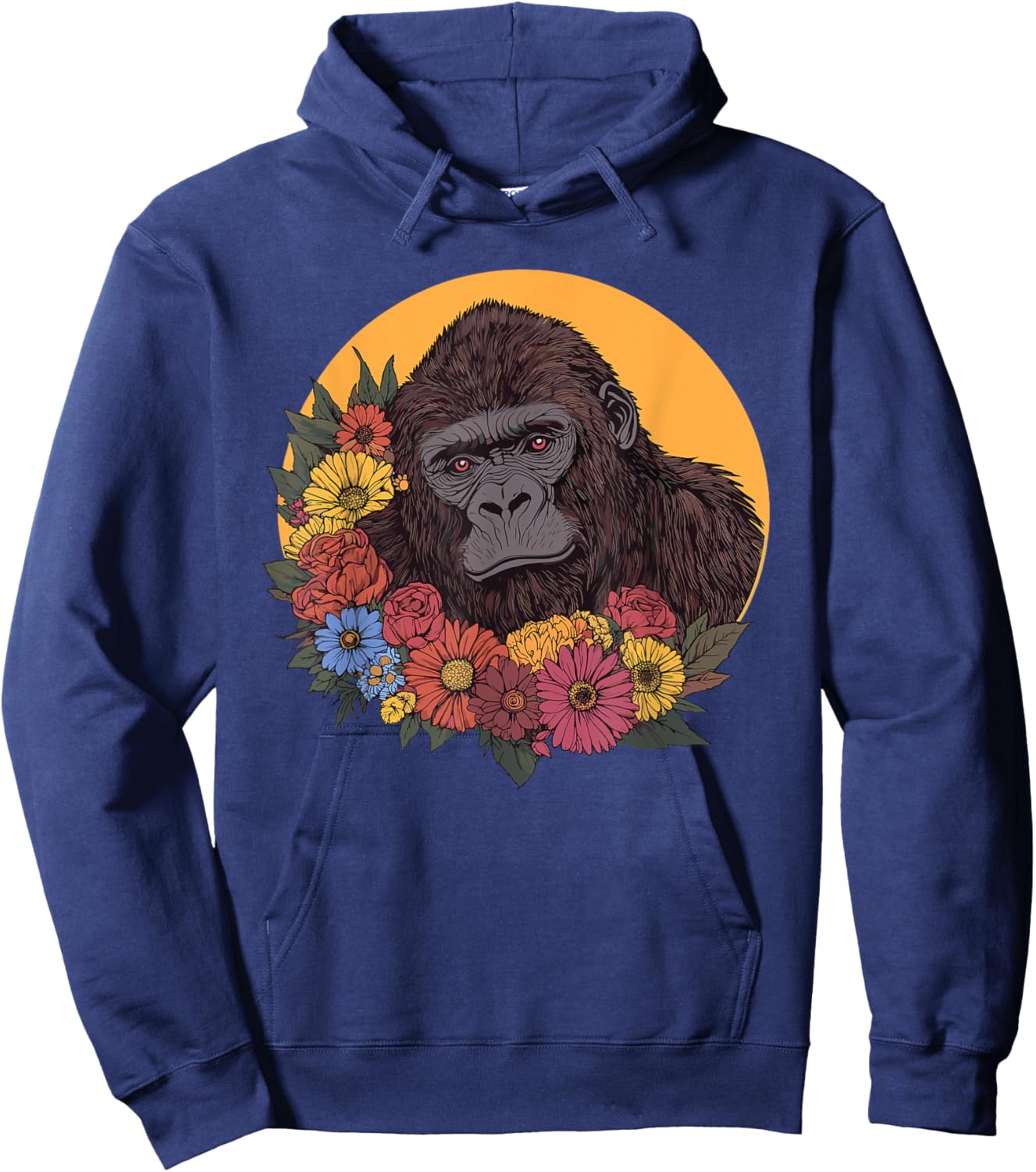 Gorilla With Flowers Illustration Hoodie - Hoodie | Navy