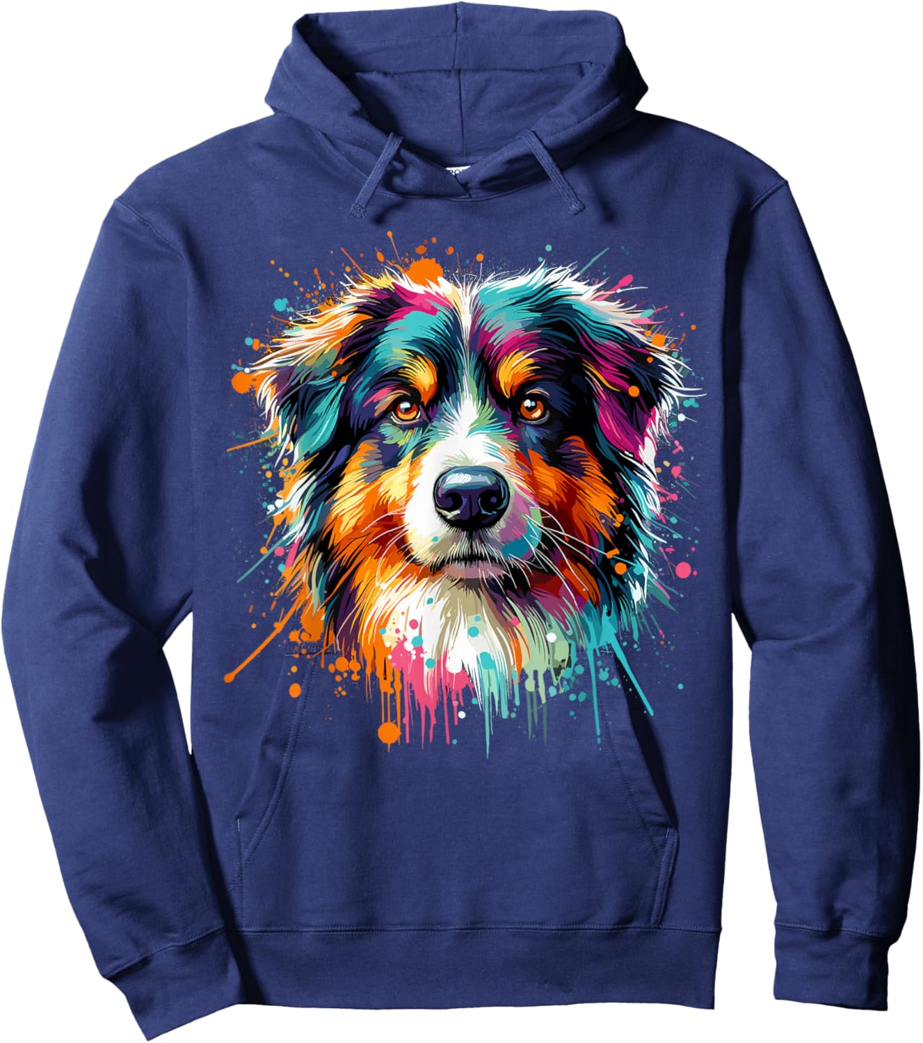 Aussie Splash Art Colorful Australian Shepherd Hoodie - Hoodie | Navy