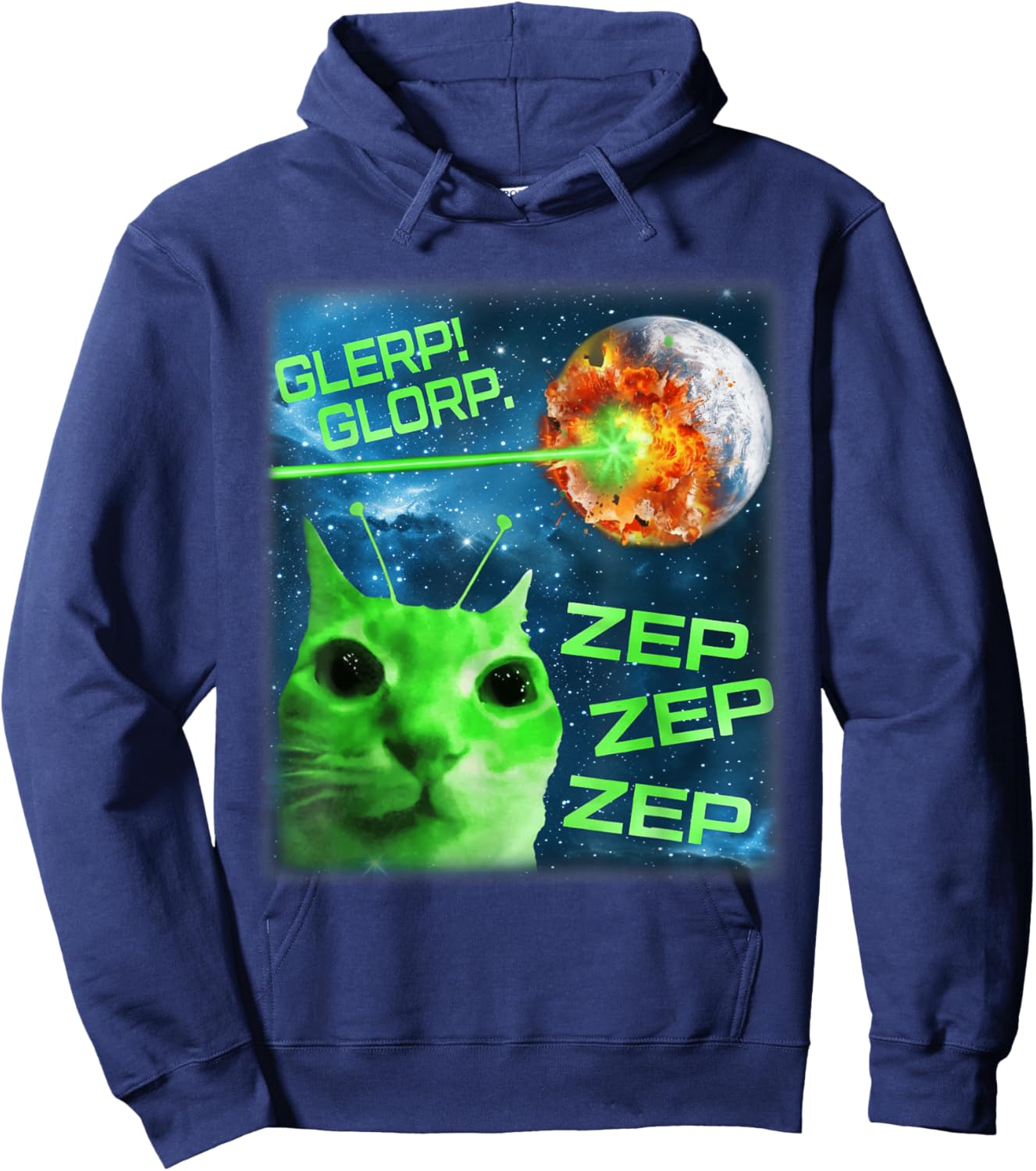 Glerp Glorp Funny Alien Cat Brainrot Meme Hoodie - Hoodie | Navy