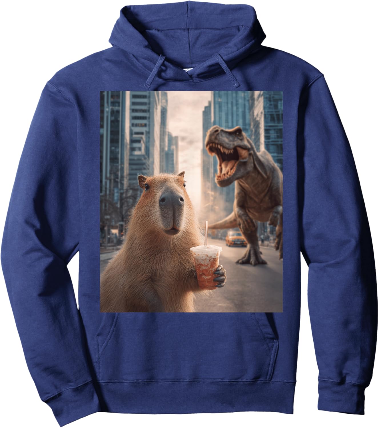 Funny T-Rex Capybara Dinosaur Hoodie - Hoodie | Navy