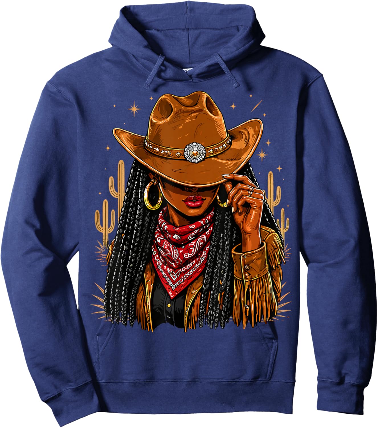 Cowgirl Afro Western Country Rodeo Melanin Hoodie - Hoodie | Navy