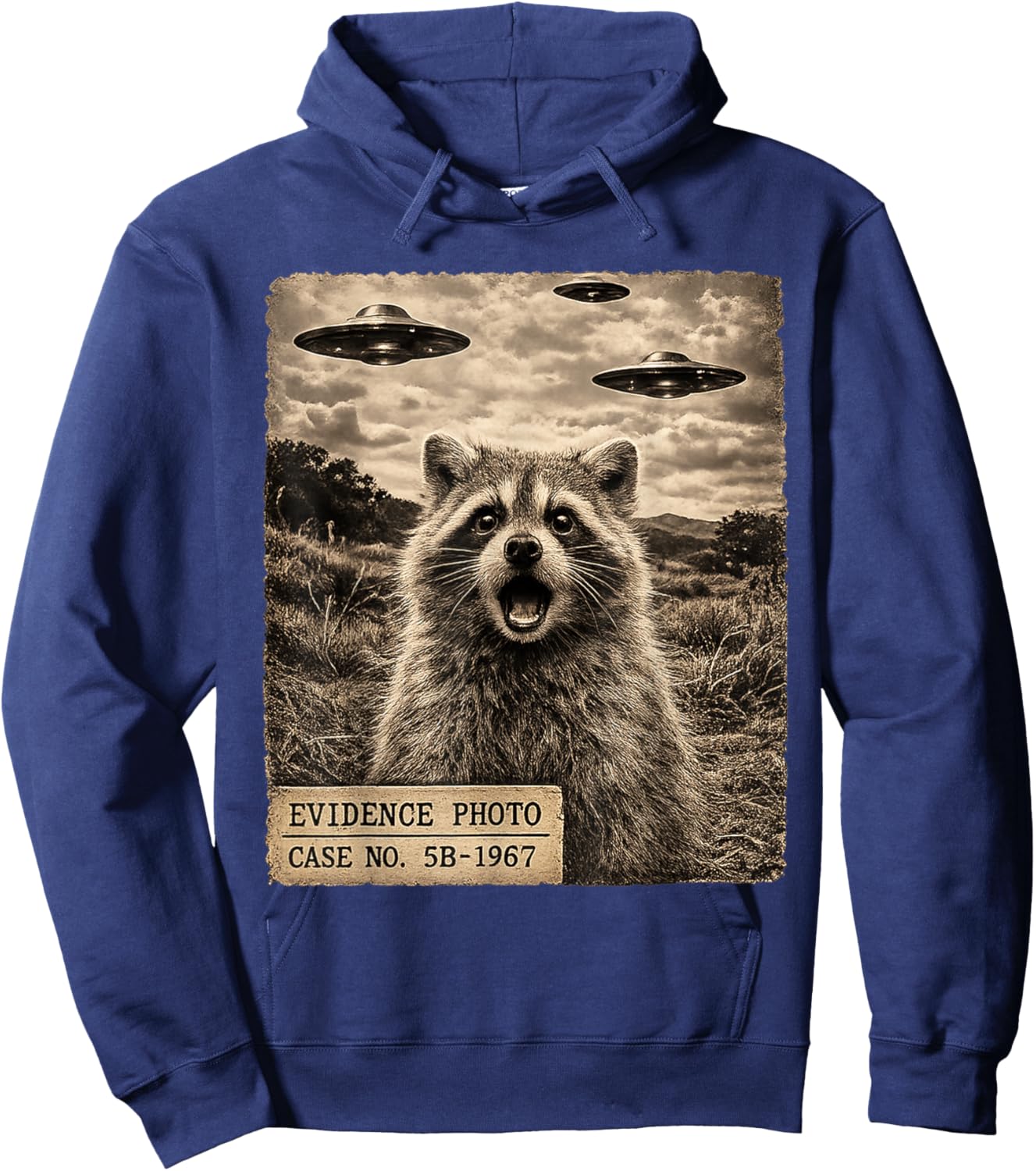 Funny Raccoon Alien UFO Evidence Photo Vintage Hoodie - Hoodie | Navy