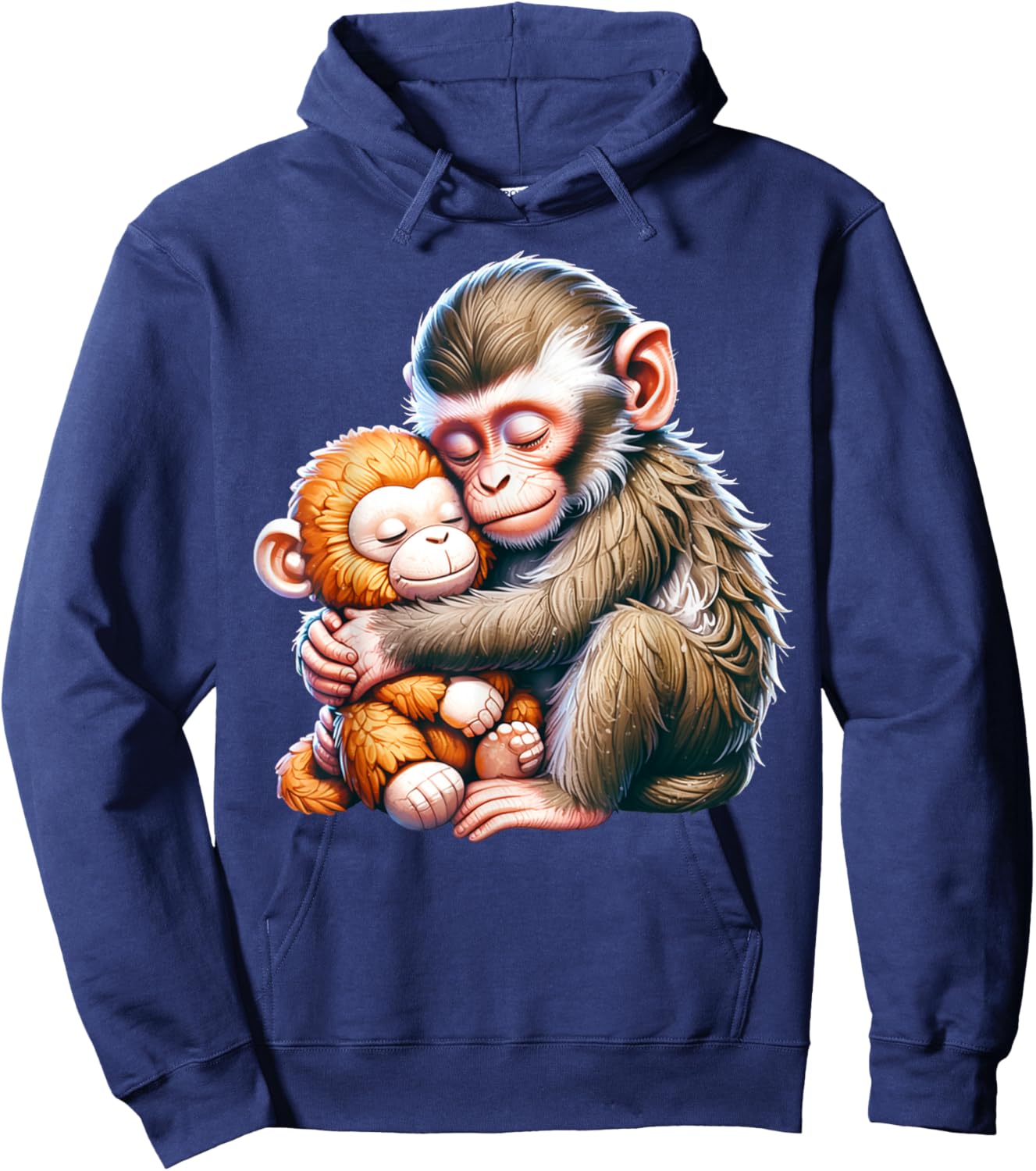 Cute Baby Monkey Named Punch Plush Hugging Hoodie - Hoodie | Navy