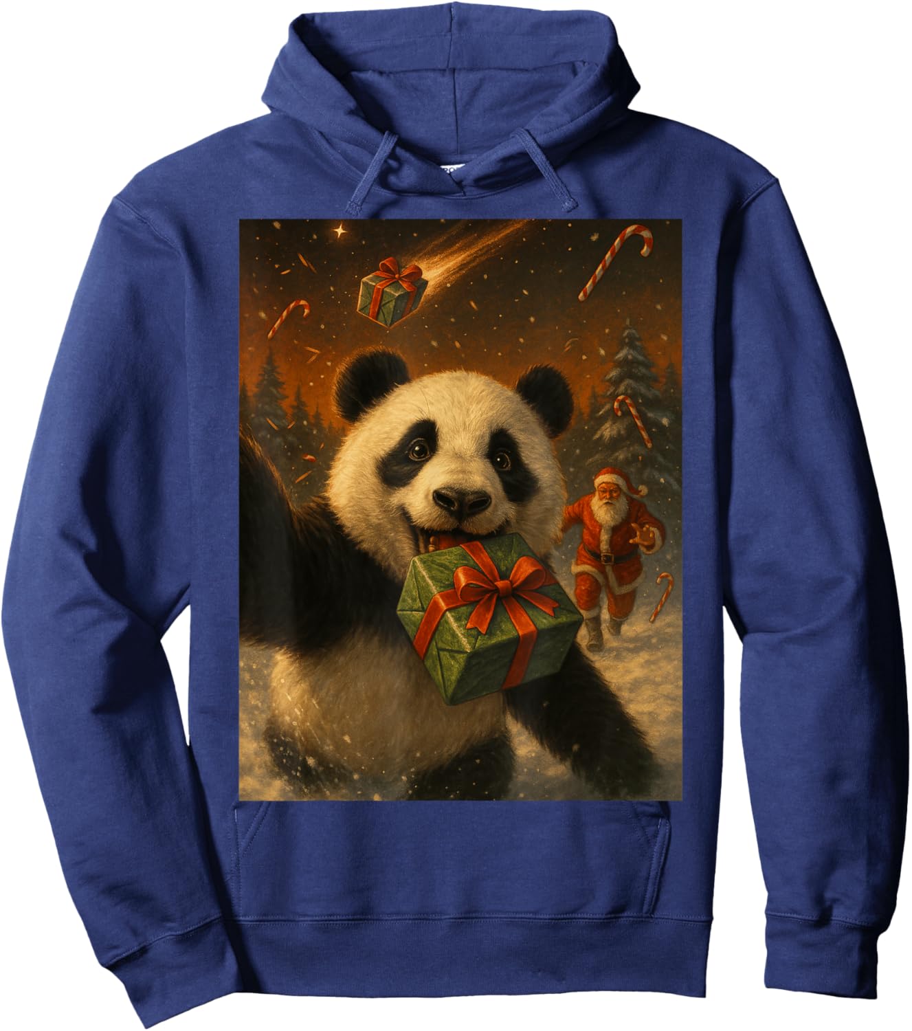 Panda Christmas Shirt - Funny Bear with Santa Hoodie - Hoodie | Navy