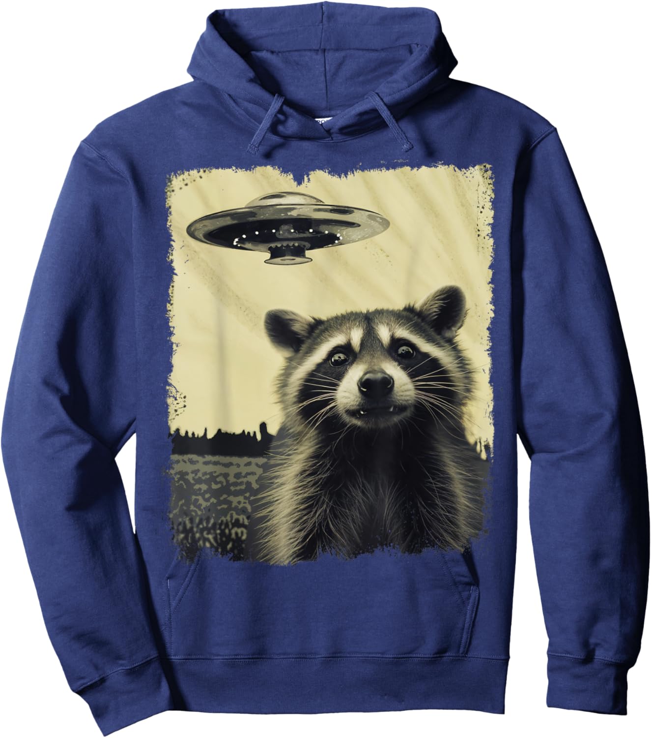 Racoon with UFO Retro Vintage Uncanny Alien UFO Hoodie - Hoodie | Navy