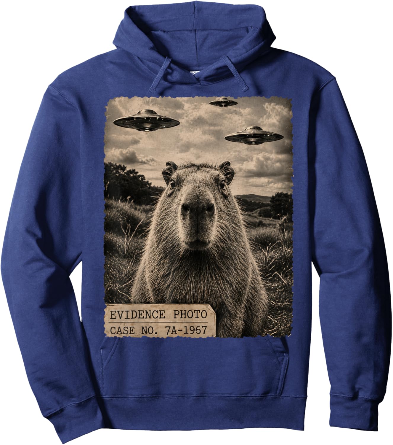 Funny Capybara Alien UFO Evidence Photo Vintage Hoodie - Hoodie | Navy