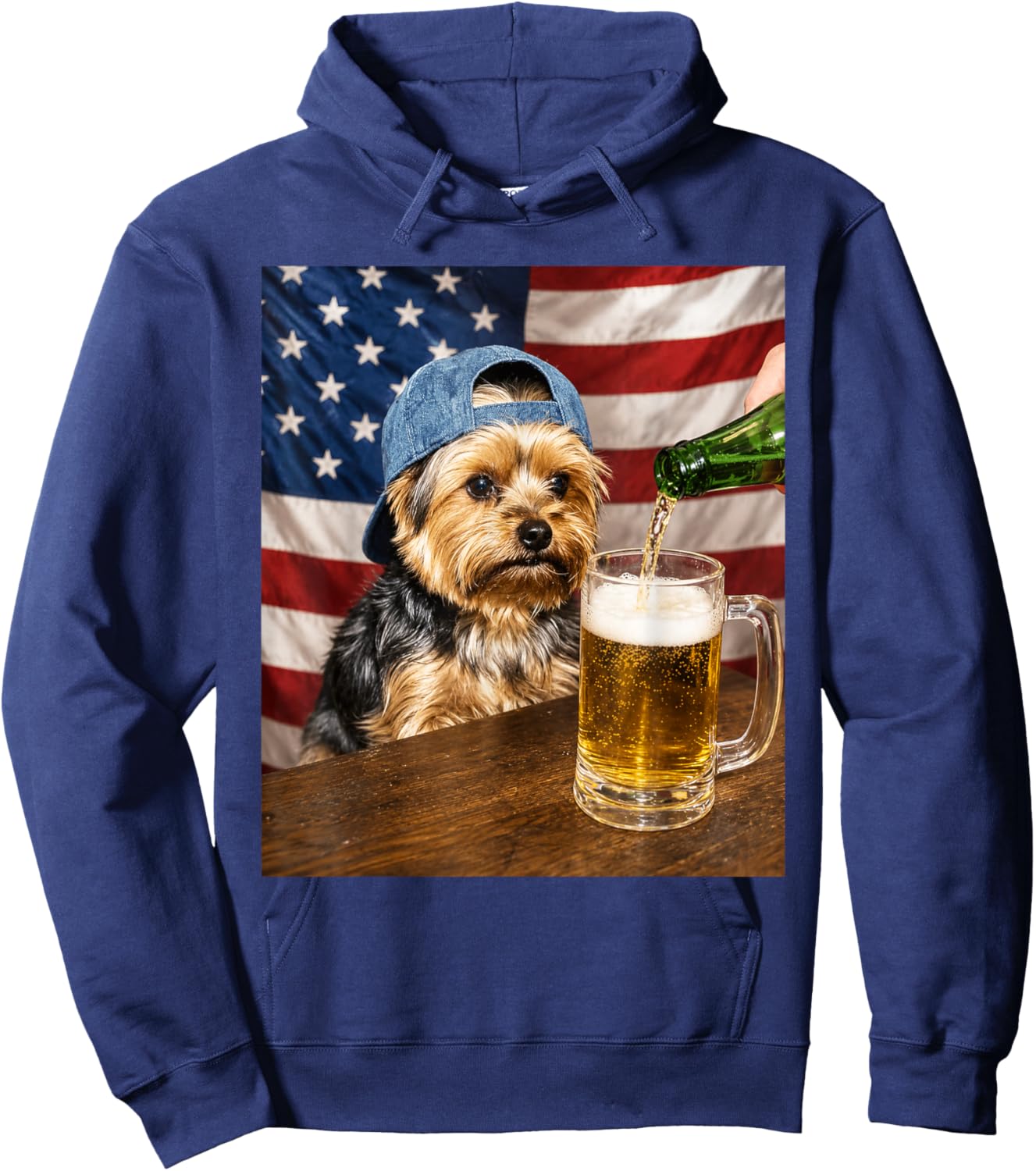 Funny Yorkie Drinking Beer Dog Meme Art Graphic Hoodie - Hoodie | Navy