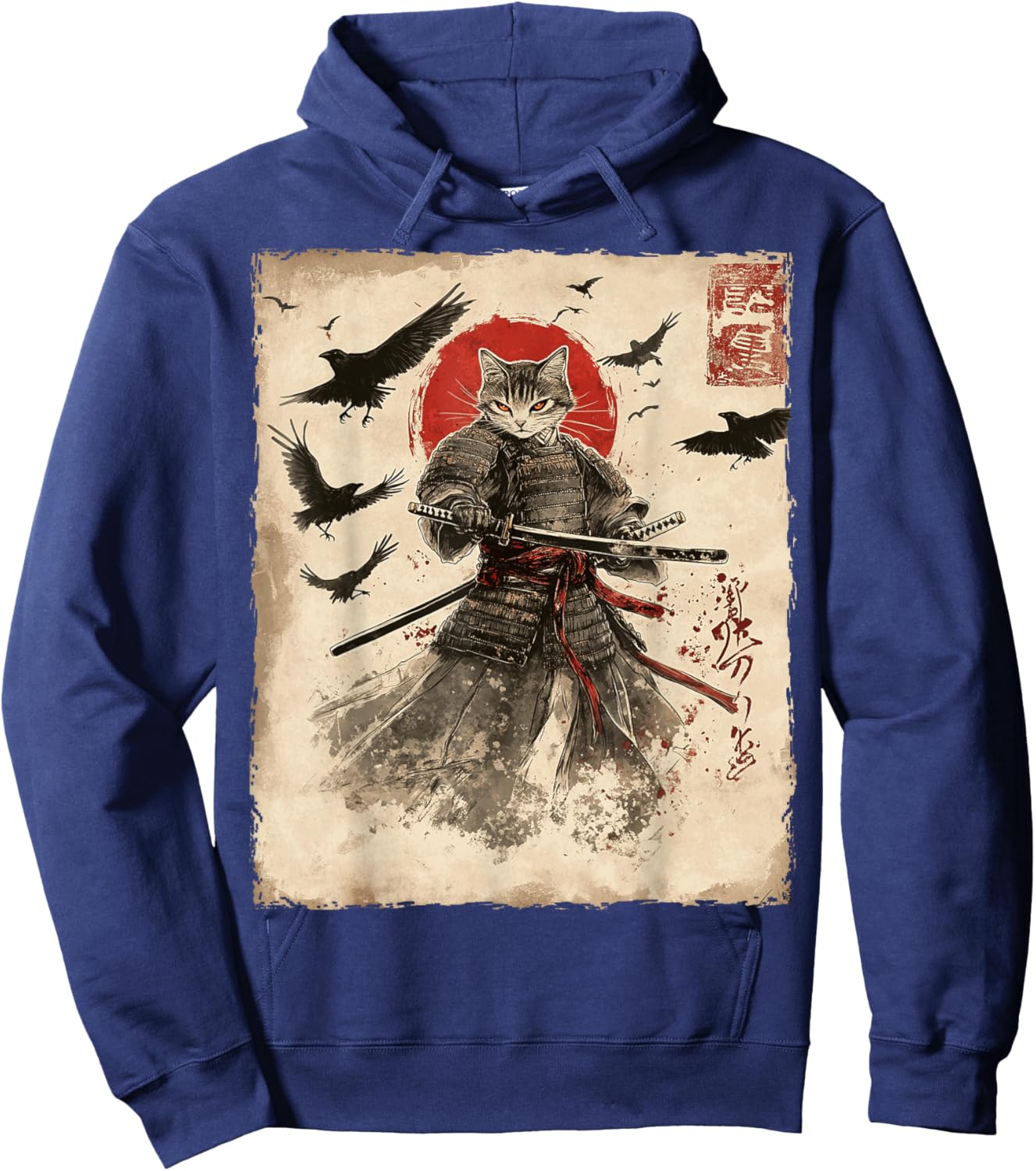 Cat Samurai Graphic Japanese Warrior Anime Hoodie - Hoodie | Navy