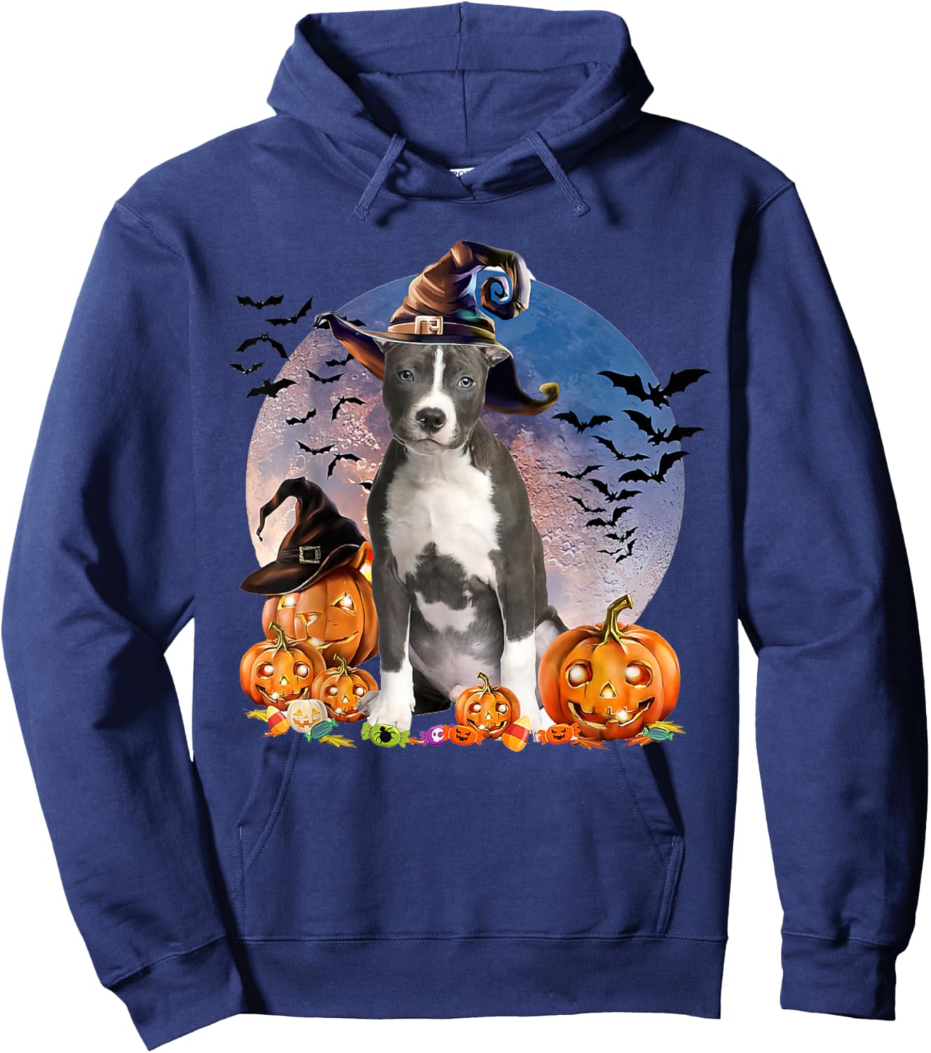 Dog Halloween Pitbull Jack O Lantern Pumpkin Hoodie - Hoodie | Navy