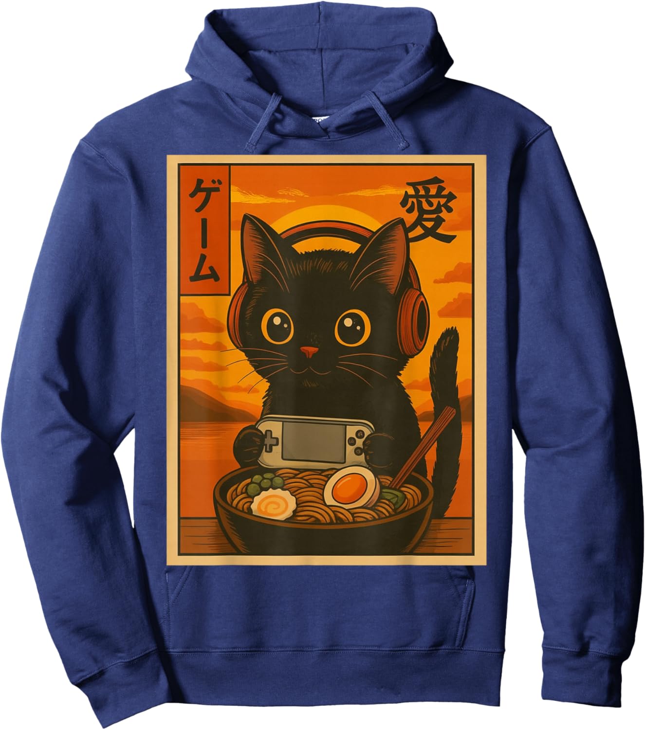Cute Kawaii Gamer Cat Ramen Retro Japanese Art Hoodie - Hoodie | Navy