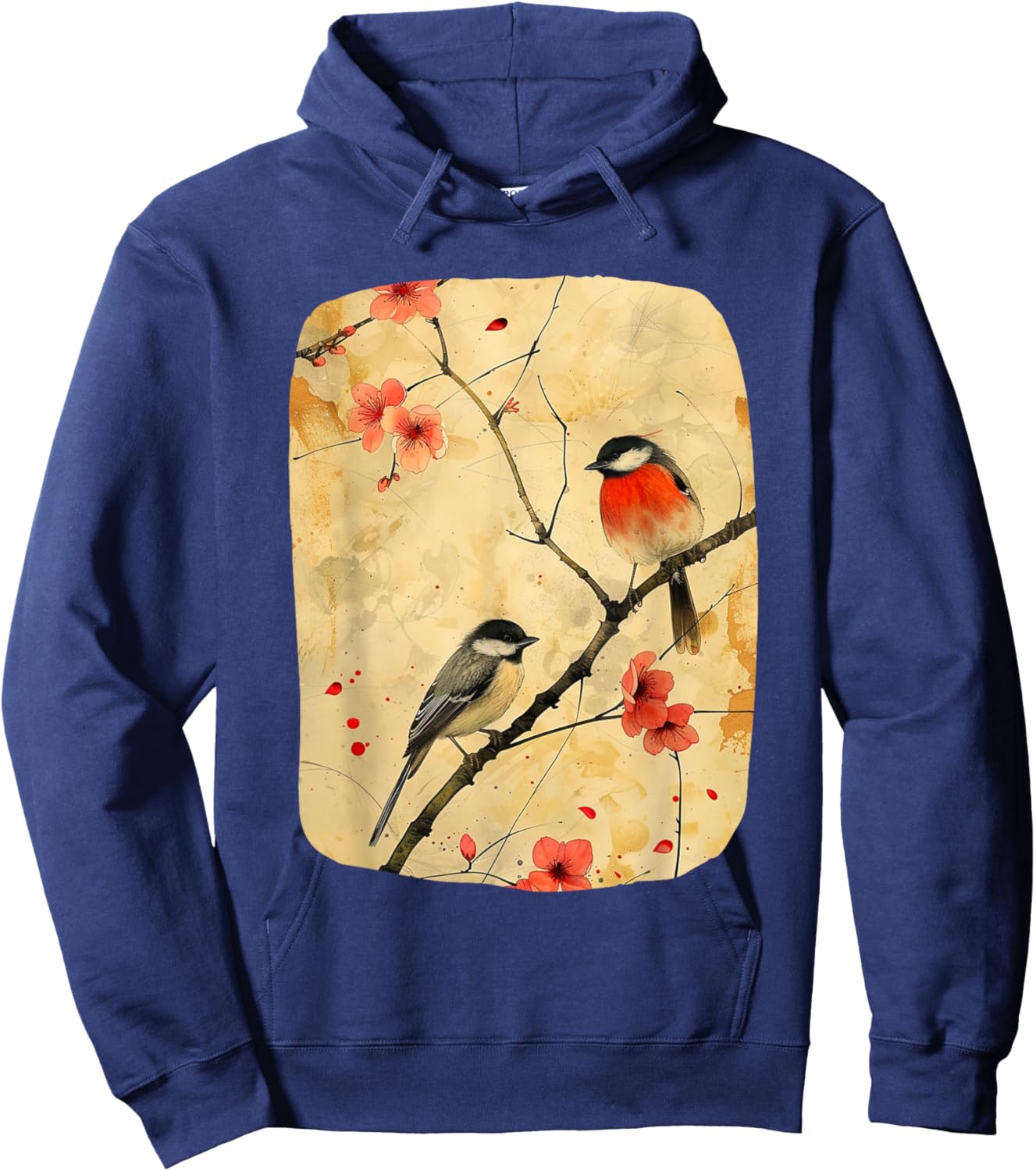 Japanese Art Birds On Cherry Blossom, Japanese Hoodie - Hoodie | Navy