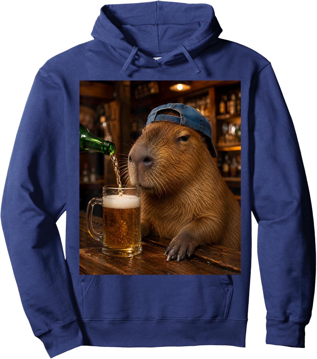 Capybara Drinking Beer Funny Rodent Meme Hoodie - Hoodie | Navy