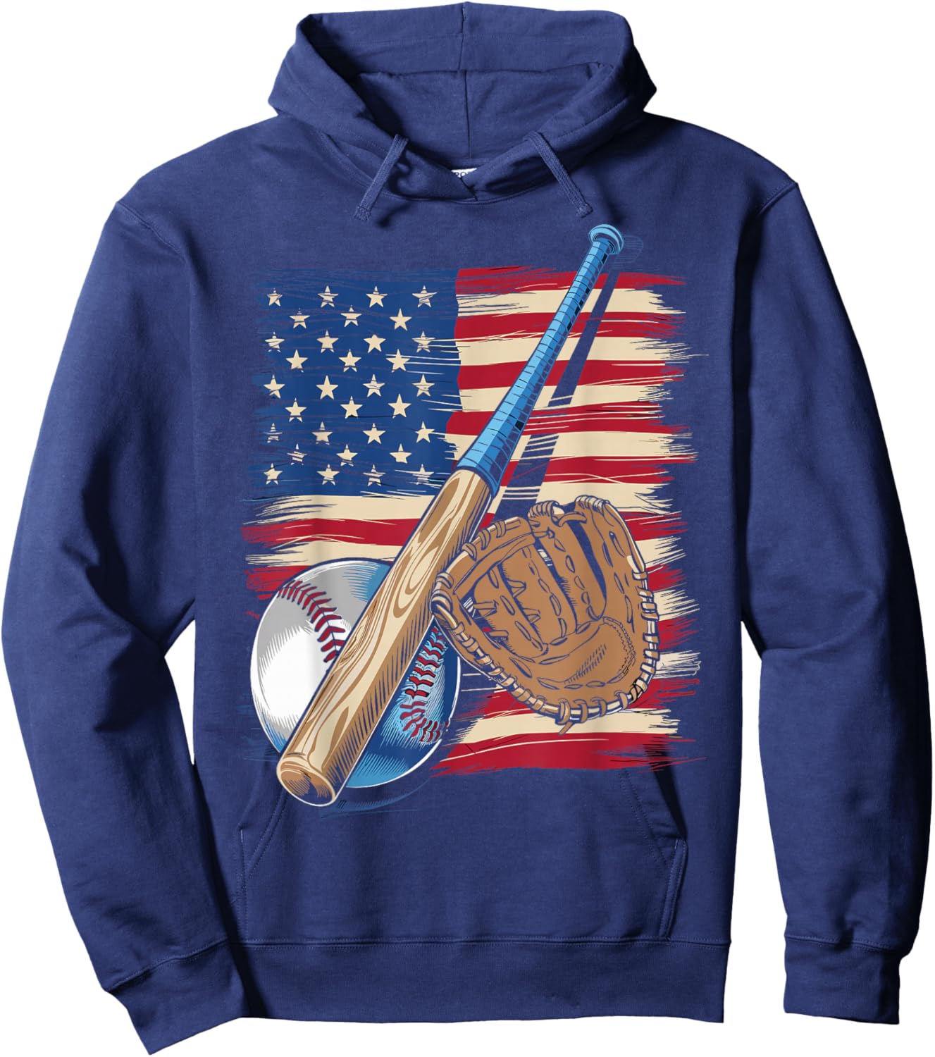 Baseball Player American Flag USA Patriotic Hoodie - Hoodie | Navy