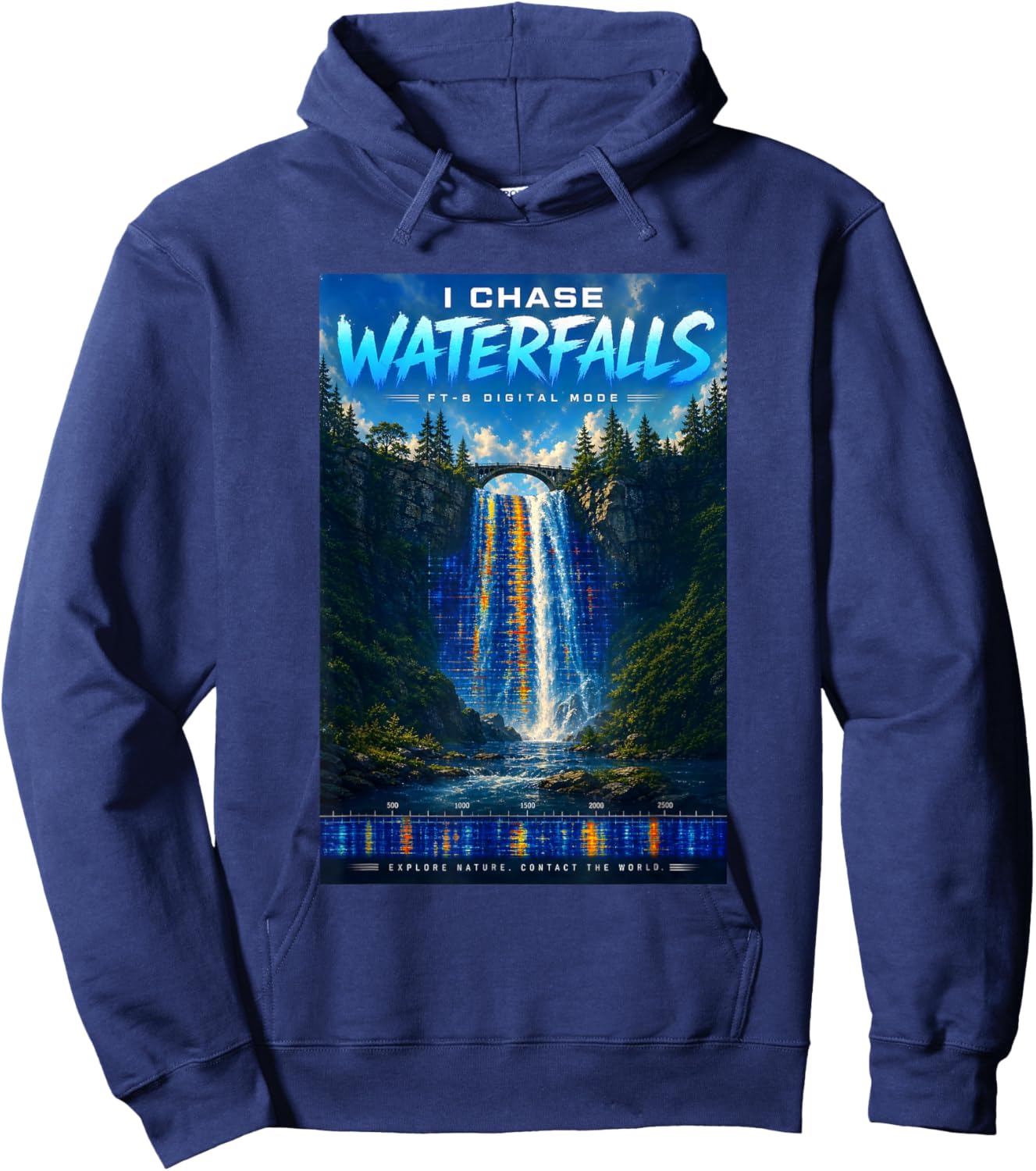 I Chase Waterfalls FT8 Amateur Radio Nature Hoodie - Hoodie | Navy