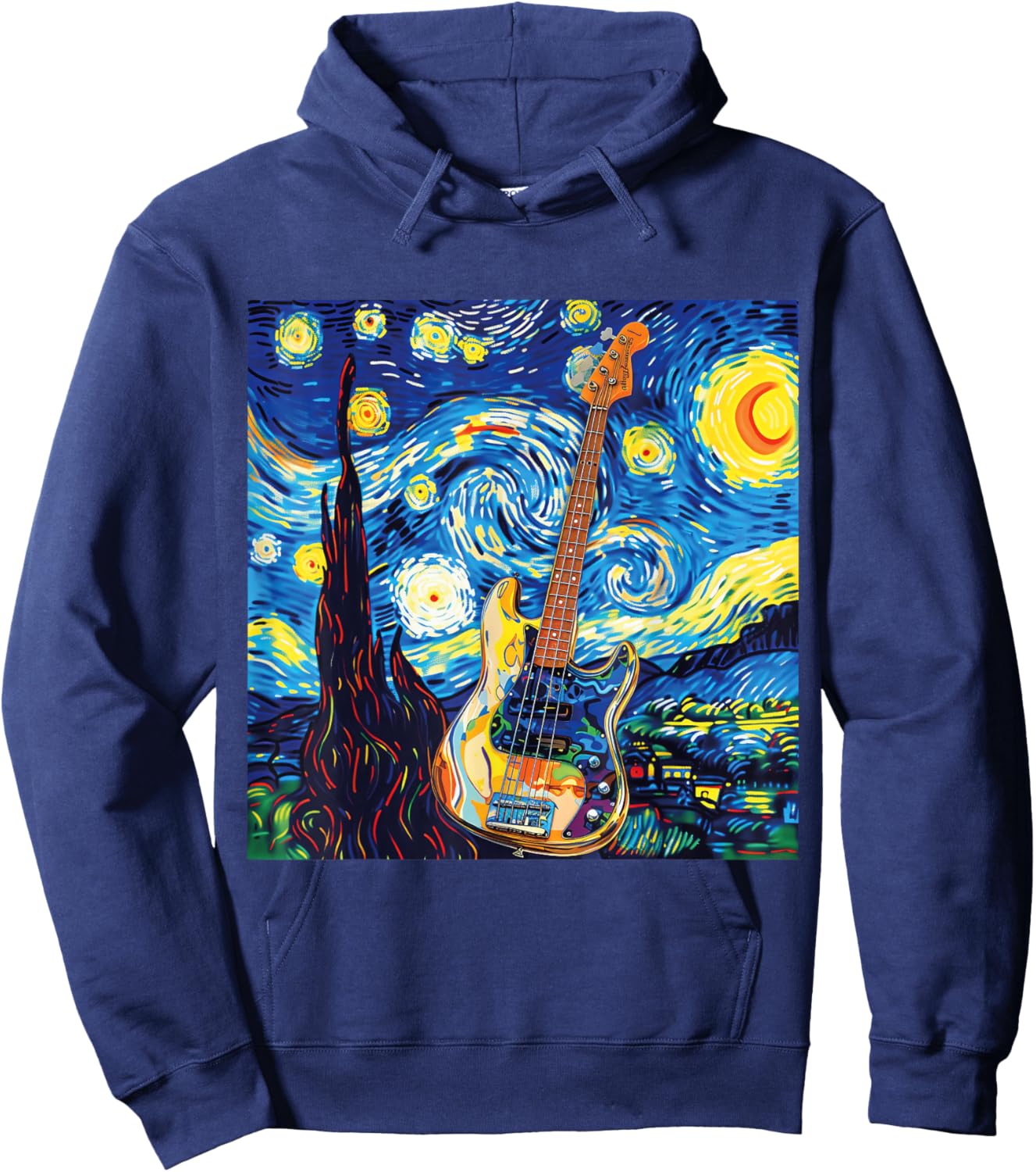 Melodic Starry Night Bass Guitar Inspiration Hoodie - Hoodie | Navy