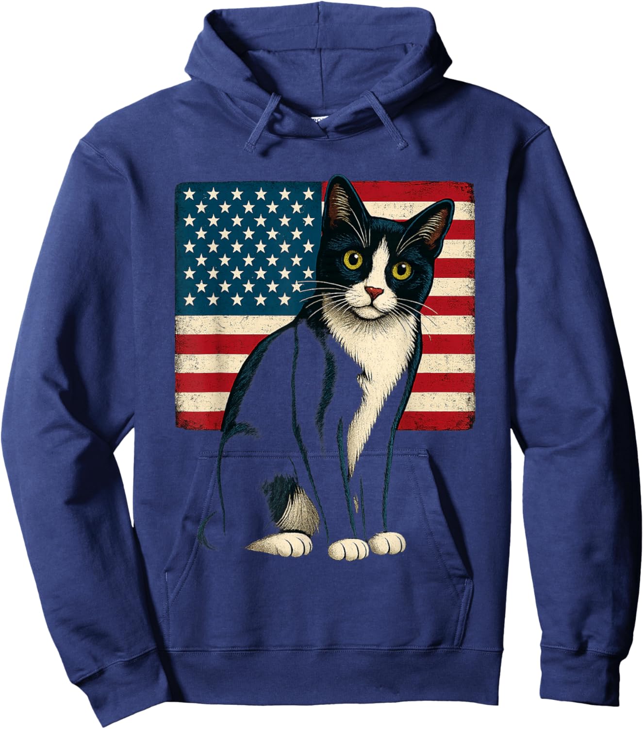 Tuxedo Cat 4th of July Patriotic Adults Kids Hoodie - Hoodie | Navy