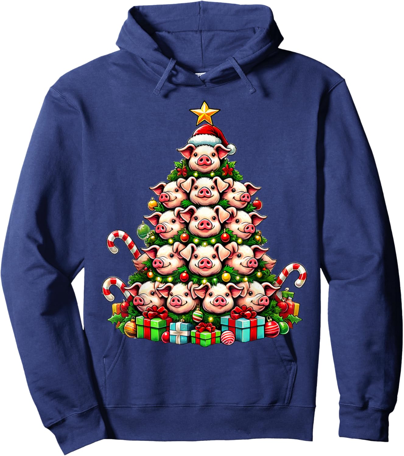 Pig Christmas Tree Funny Pig Xmas Hoodie - Hoodie | Navy