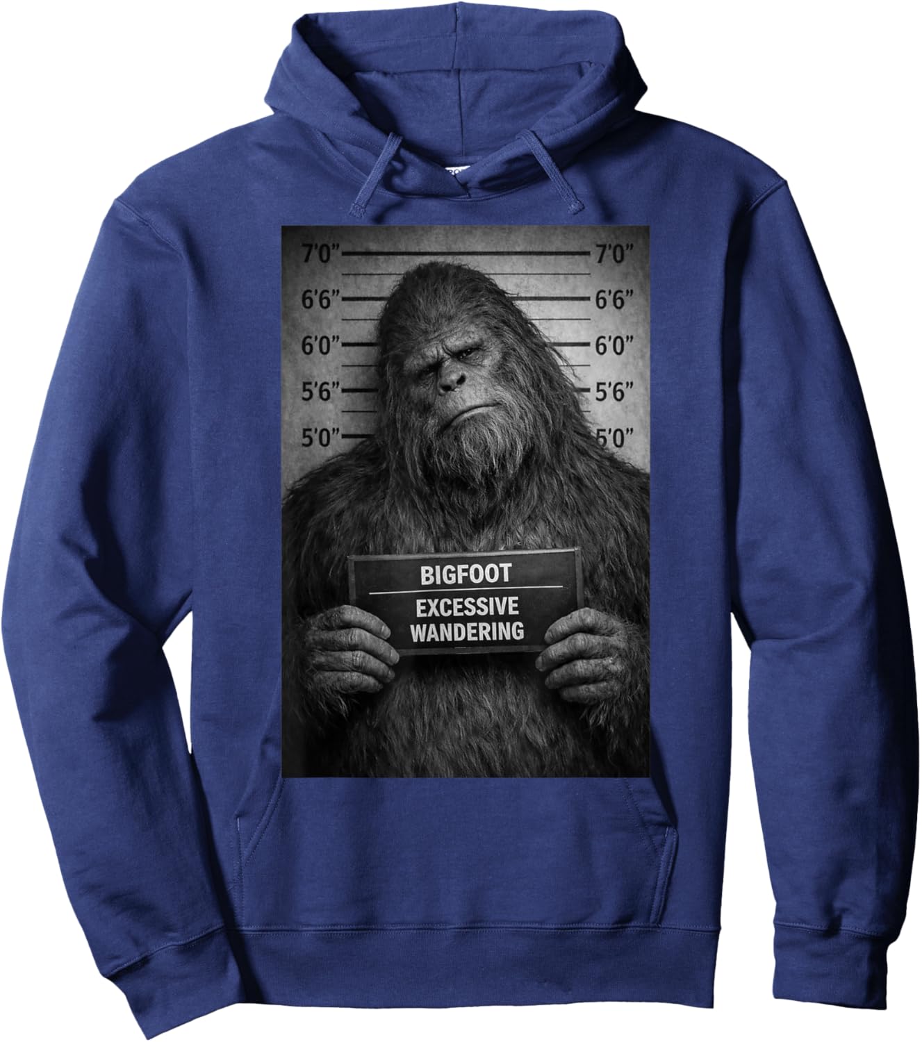 Funny Bigfoot Mugshot Wandering Humor Design Hoodie - Hoodie | Navy