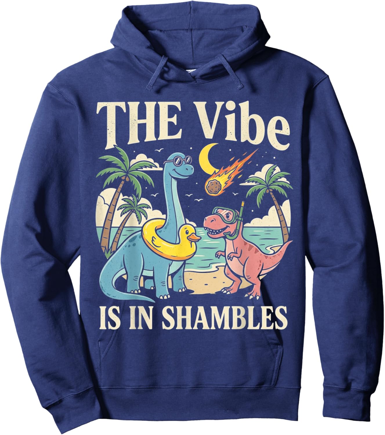 Retro Dino Humor The Vibe is in Shambles Meme Hoodie - Hoodie | Navy