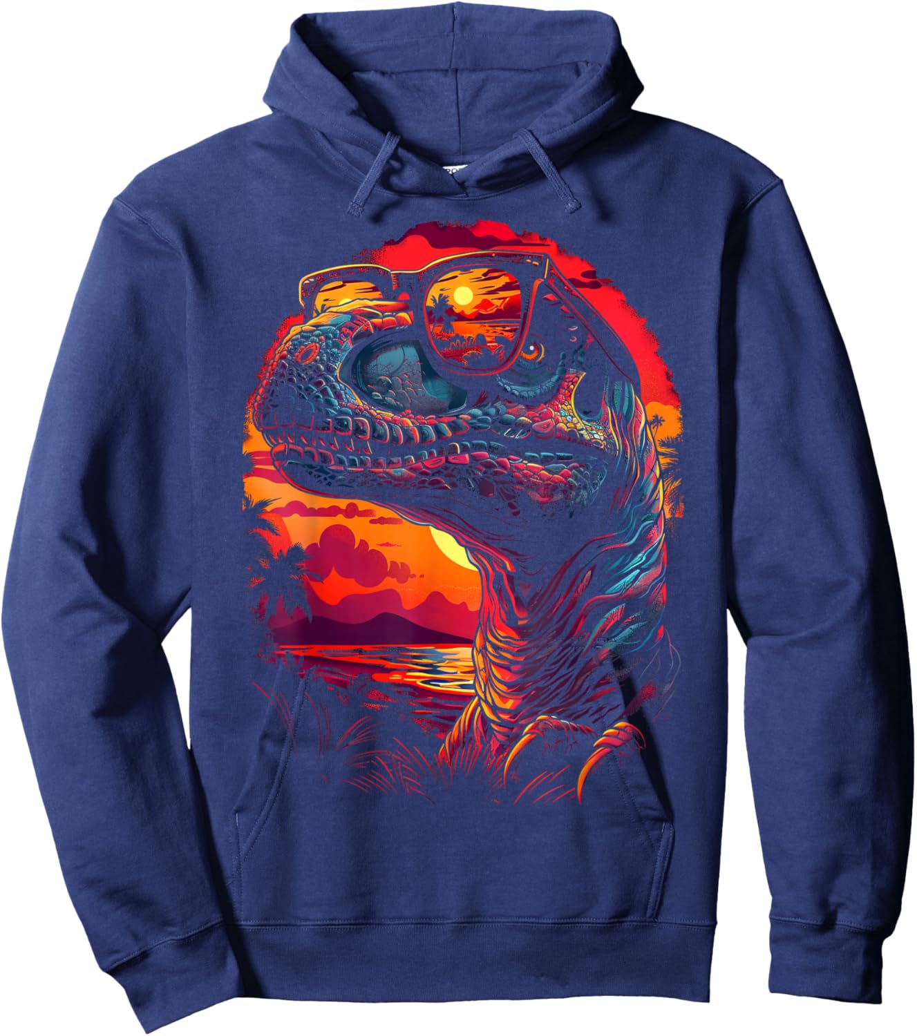 Dinosaur Wearing Shades Funny Vintage Graphic Hoodie - Hoodie | Navy