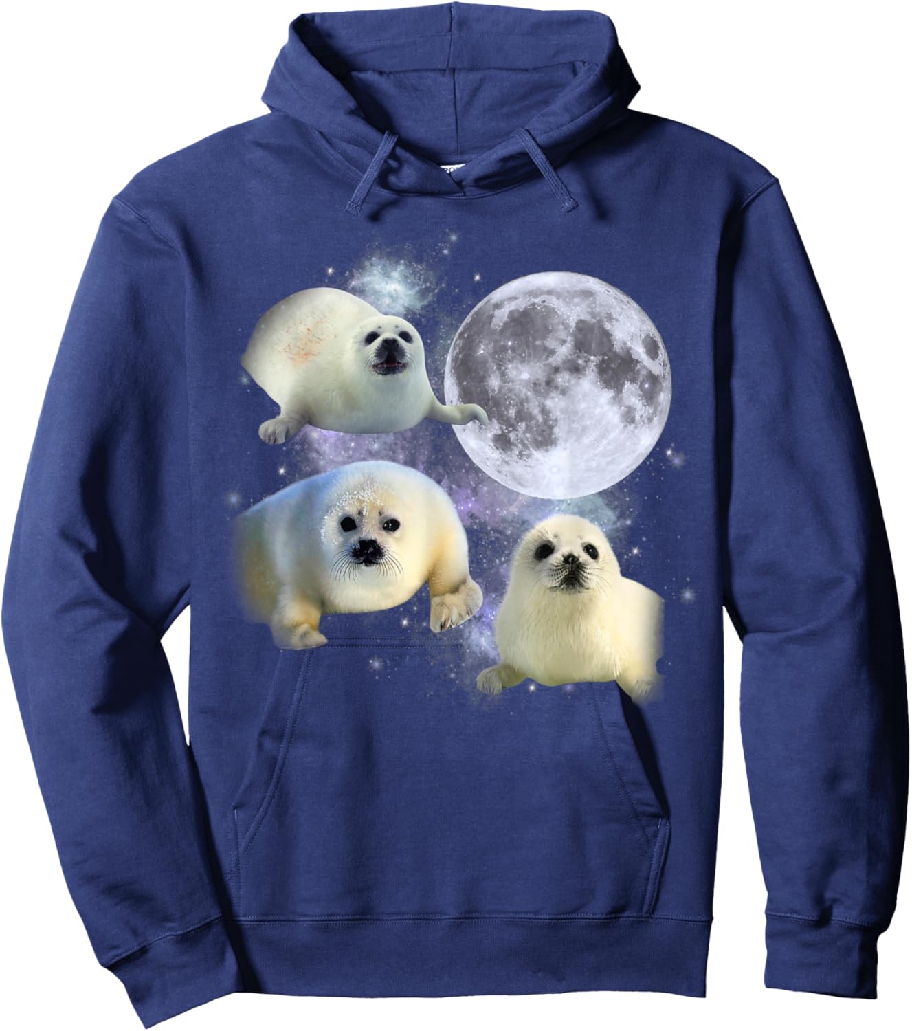 Three Baby Seal Vintage Graphic 90s Funny Hoodie - Hoodie | Navy