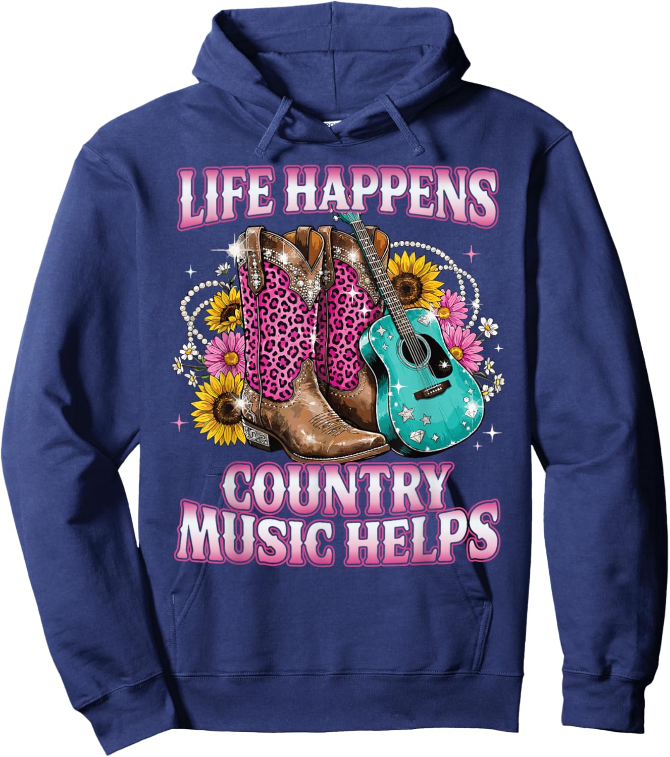 Life Happens Country Music Helps for Cowgirl Hoodie - Hoodie | Navy