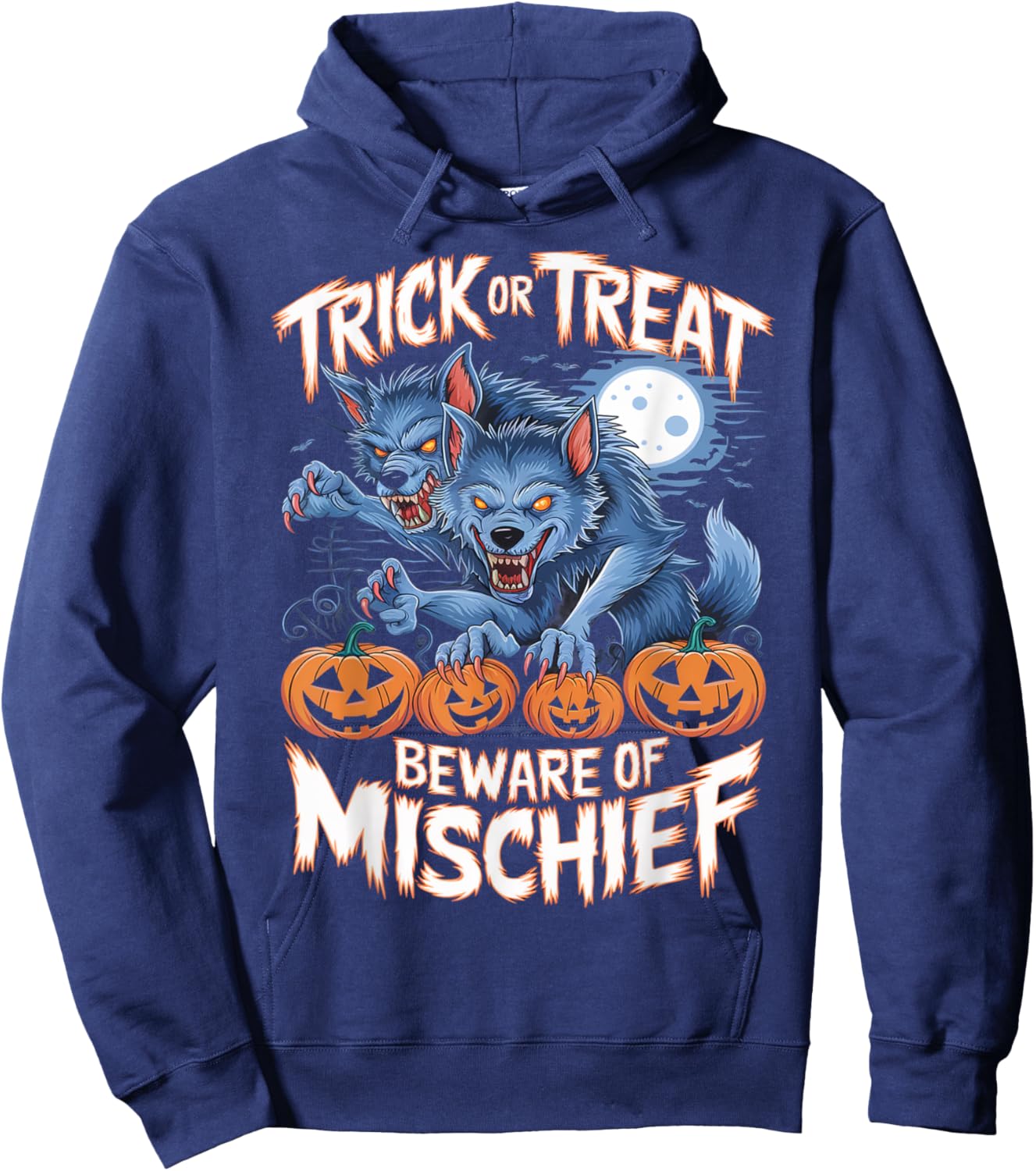 Vintage Horror Werewolf Halloween Hoodie - Hoodie | Navy
