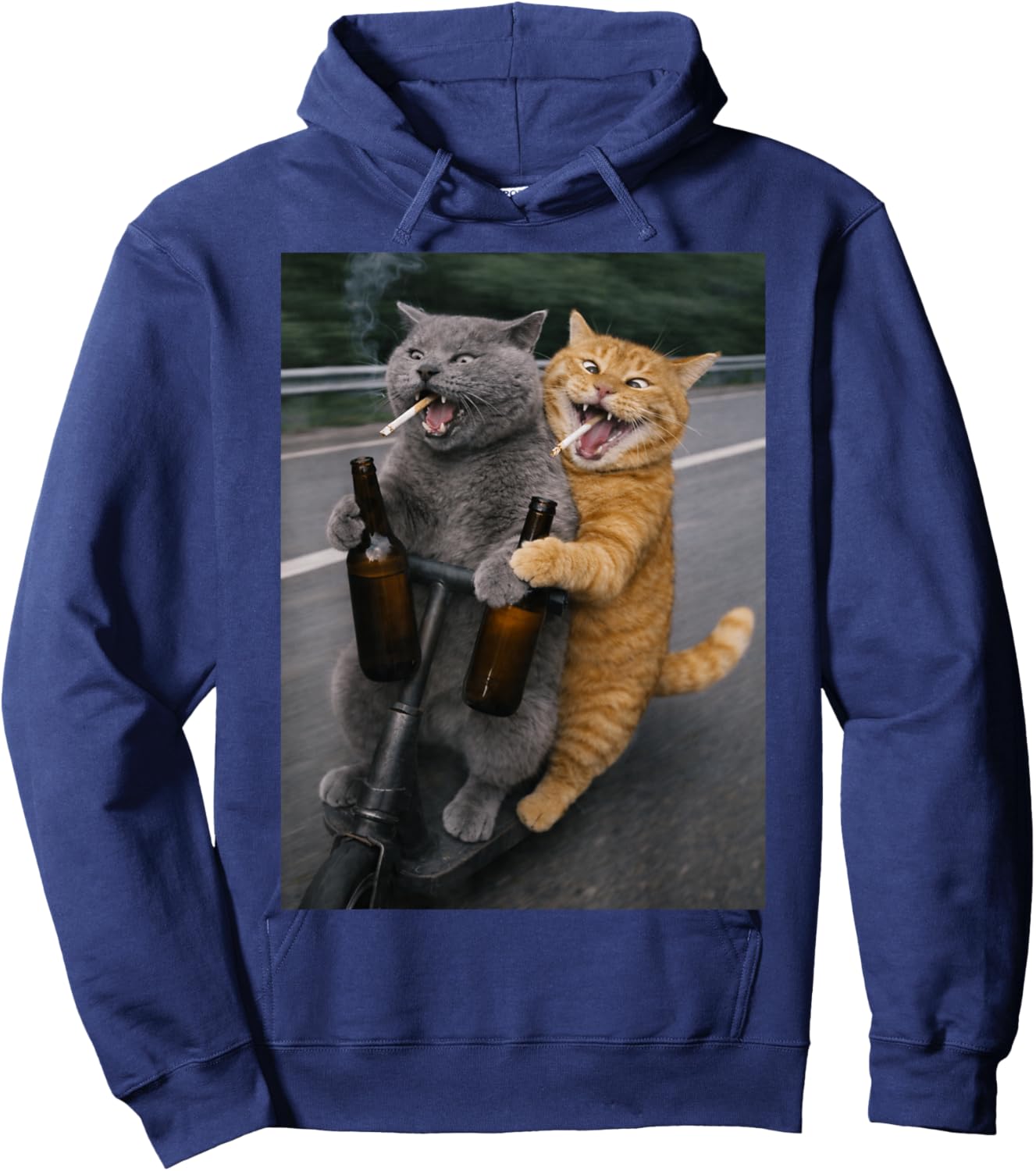 Funny Cat Smoking Cigarette and Drinking Hoodie - Hoodie | Navy