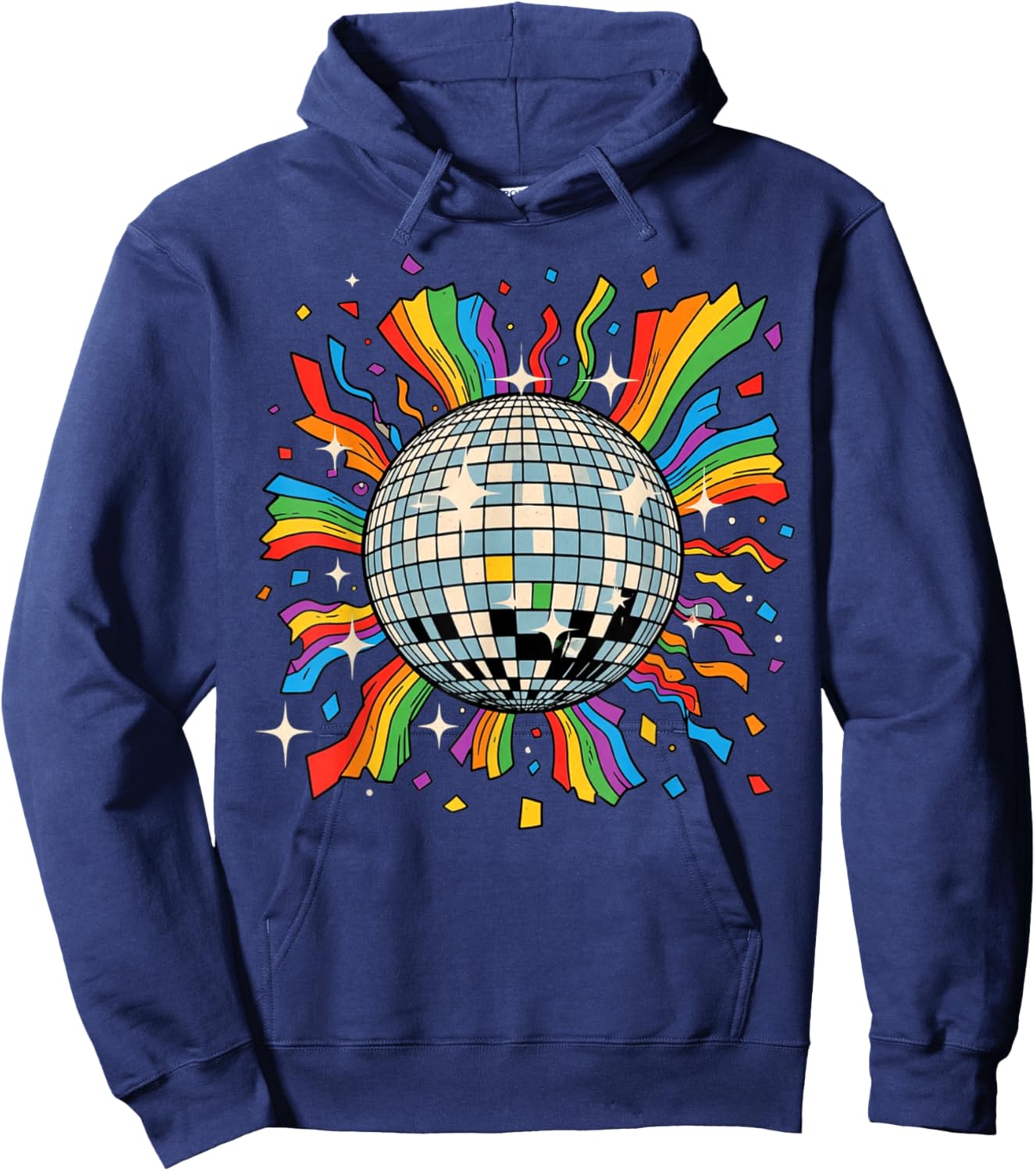 Retro Streamers and Confetti Disco Ball Party Hoodie - Hoodie | Navy