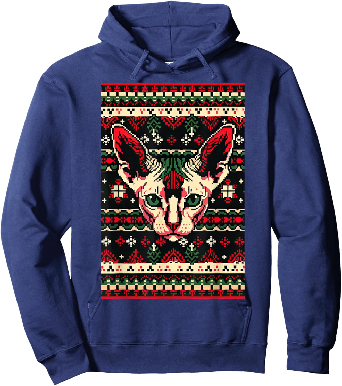 Christmas Ugly Sweater Sphynx Cat Funny Xmas Hoodie - Hoodie | Navy