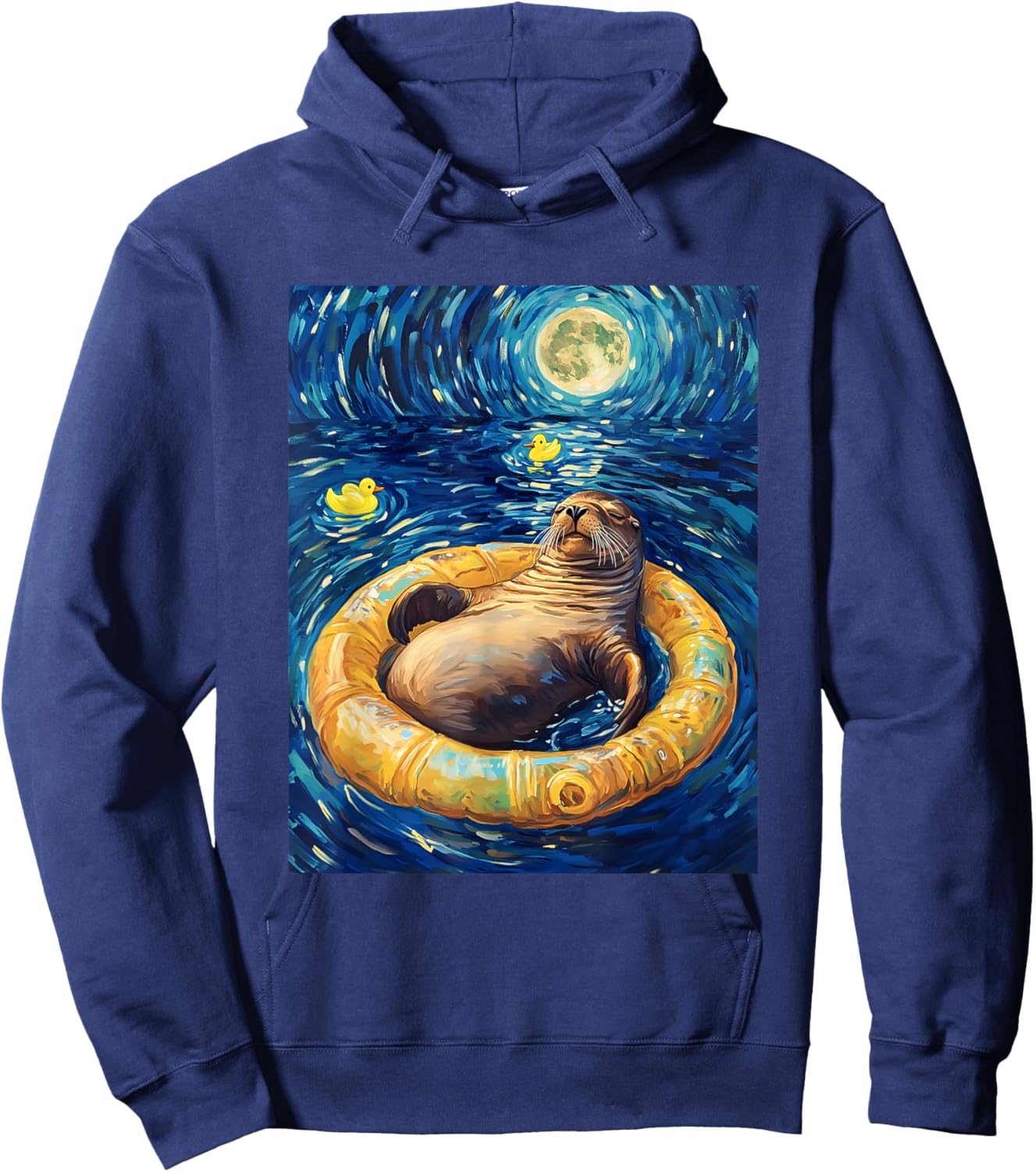 Sea Lions Illustration Starry Night Hoodie - Hoodie | Navy
