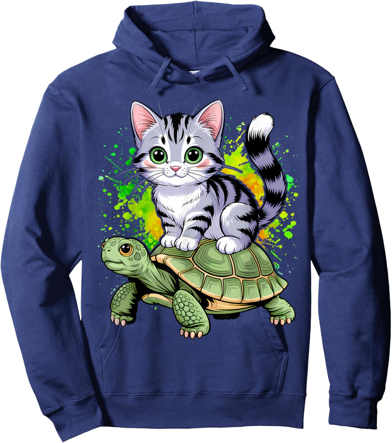 Cat Riding Turtle Lover Men Women Girls Kids Hoodie - Hoodie | Navy