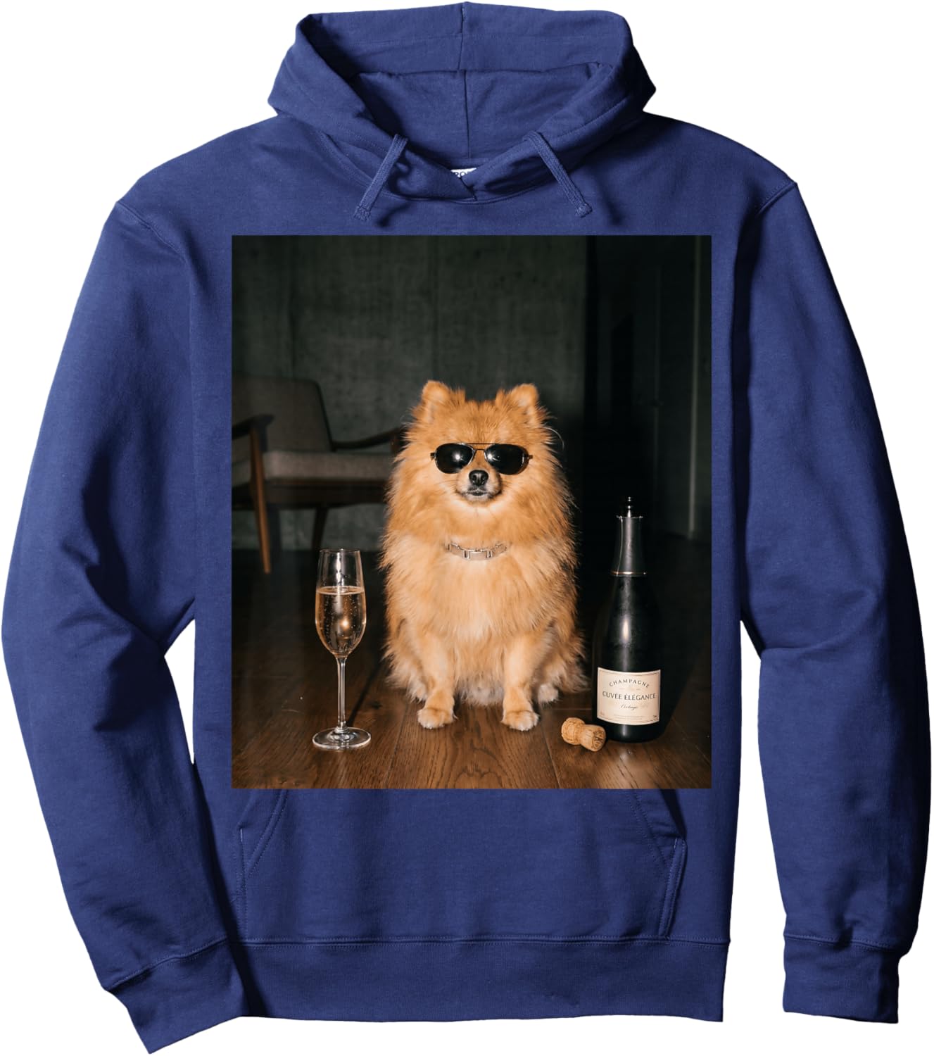 Pomeranian Drinking Champagne Funny Fathers Day Hoodie - Hoodie | Navy