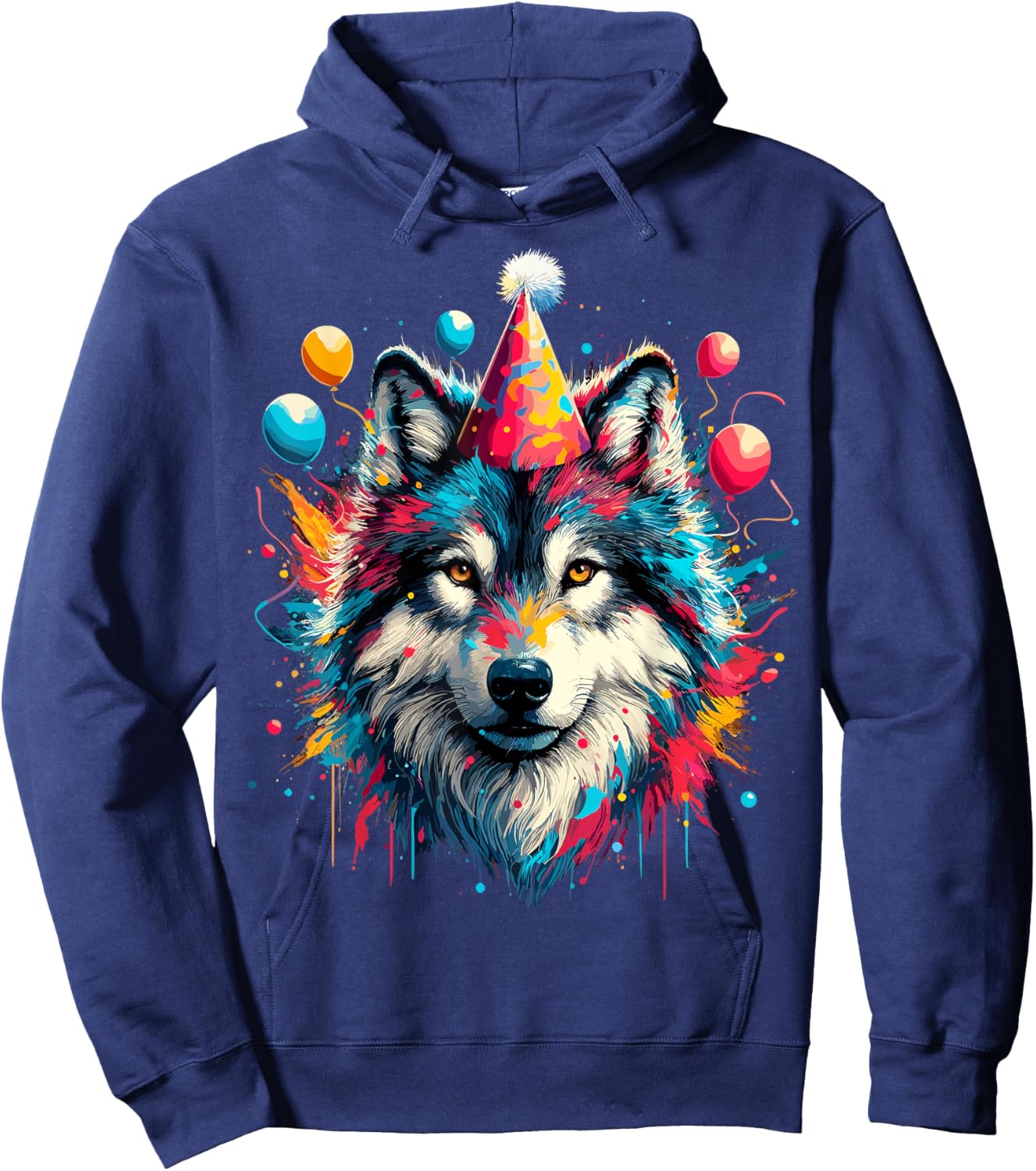 Wolf Birthday Party Splash Art Wolves Lover Hoodie - Hoodie | Navy