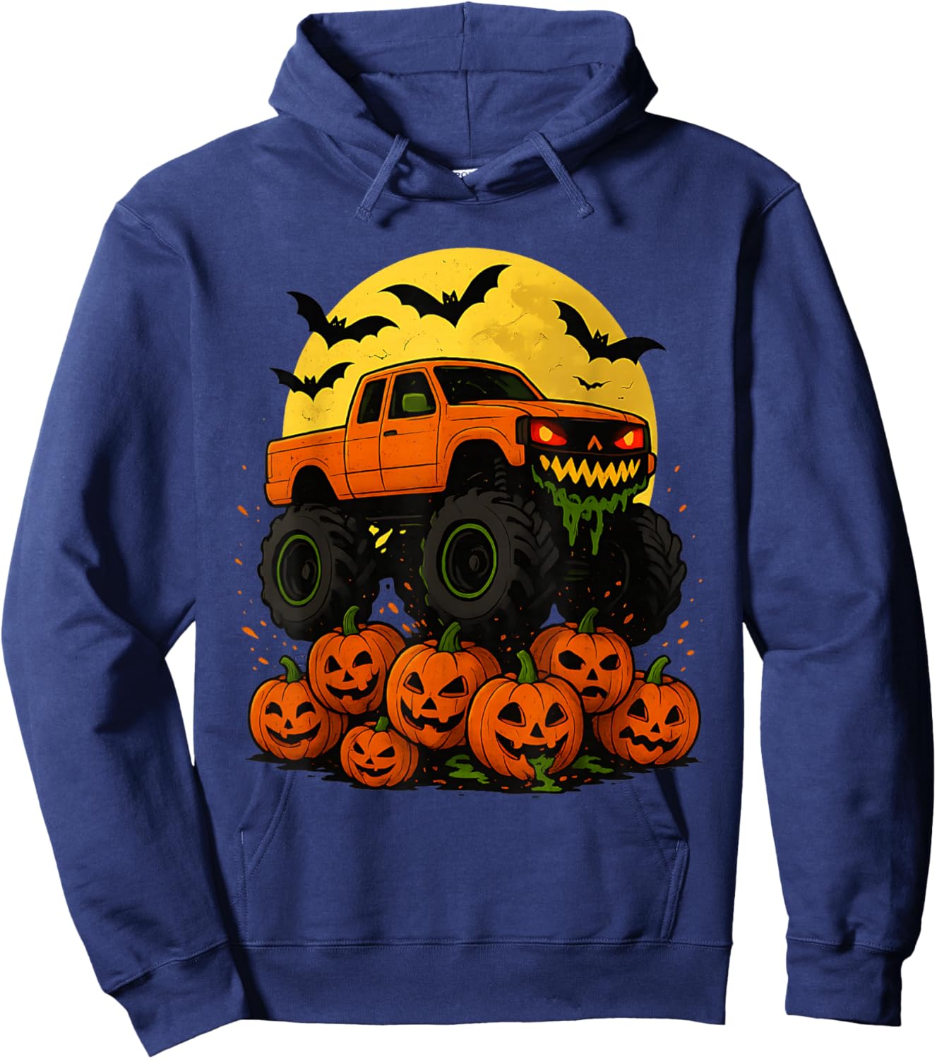 Halloween Monster Truck Crushing Pumpkins Hoodie - Hoodie | Navy