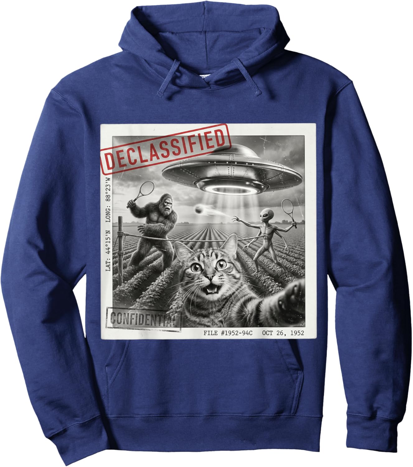 Cat Selfie UFO Alien Tennis Meme Women Men Kid Hoodie - Hoodie | Navy