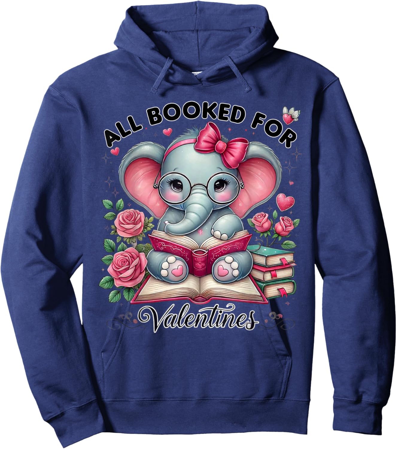 All Booked for Valentines Elephant with Glasses Hoodie - Hoodie | Navy