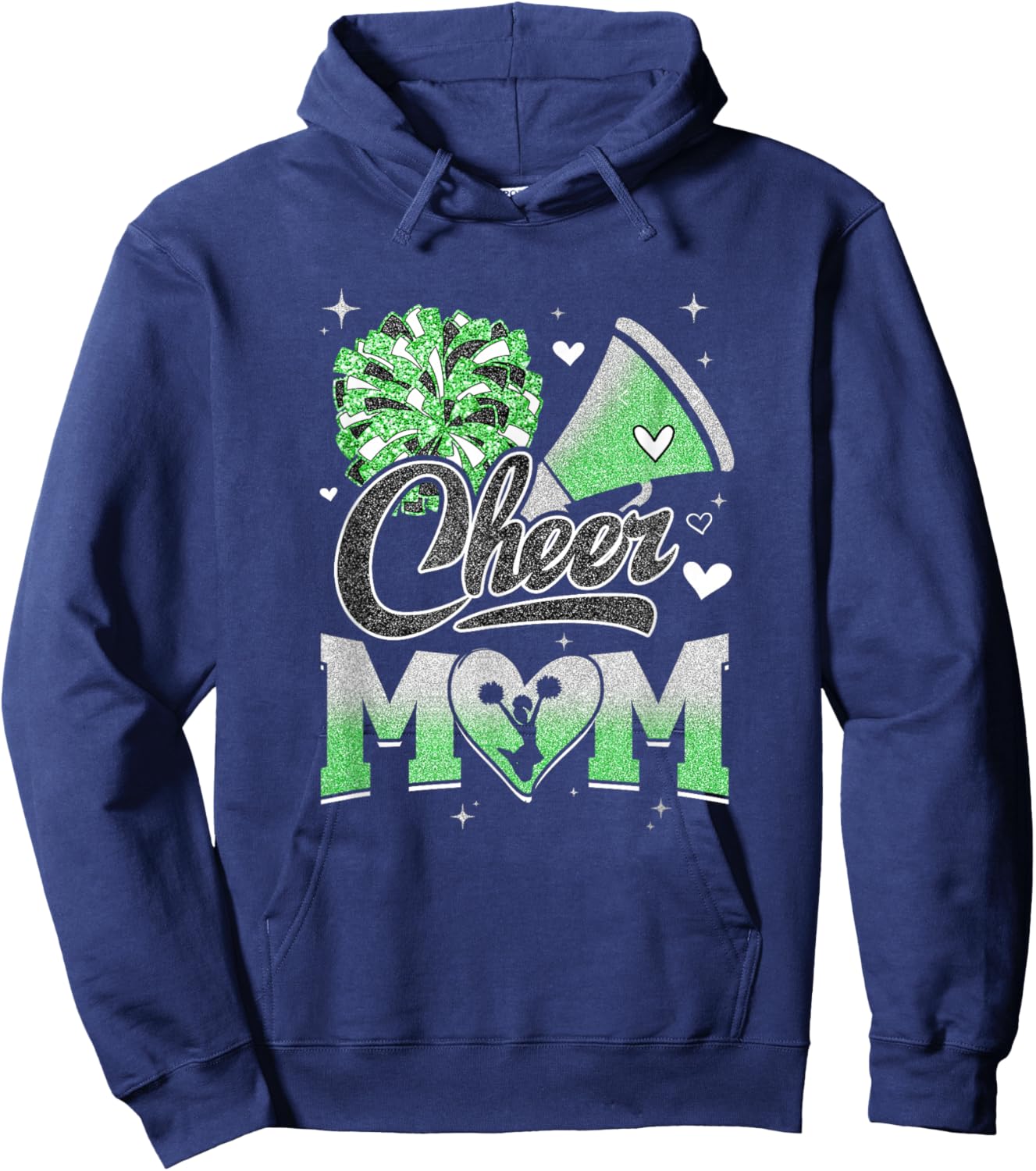 Cheer Mom Green Cheerleading Football Graphic Hoodie - Hoodie | Navy