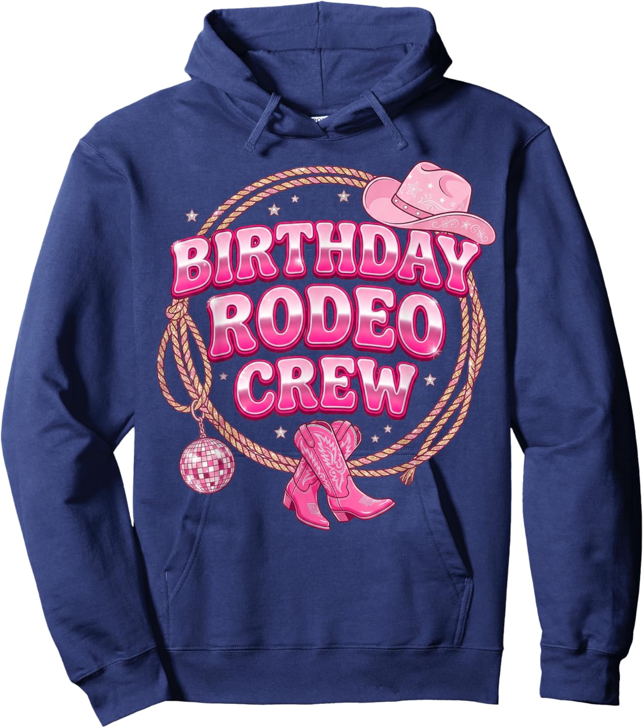 Birthday Rodeo Crew Boot Hat Stars Rope Hoodie - Hoodie | Navy