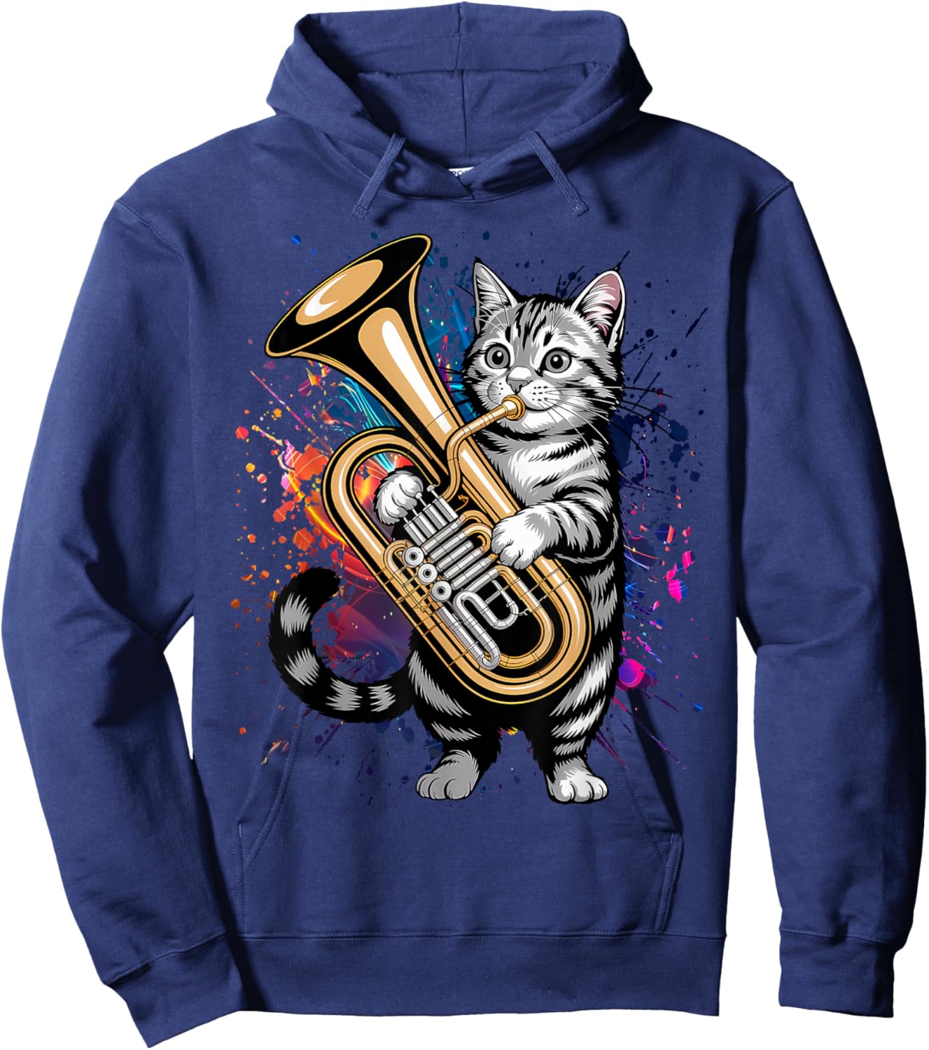 Cat Playing Marching Band Tuba Player Musician Hoodie - Hoodie | Navy